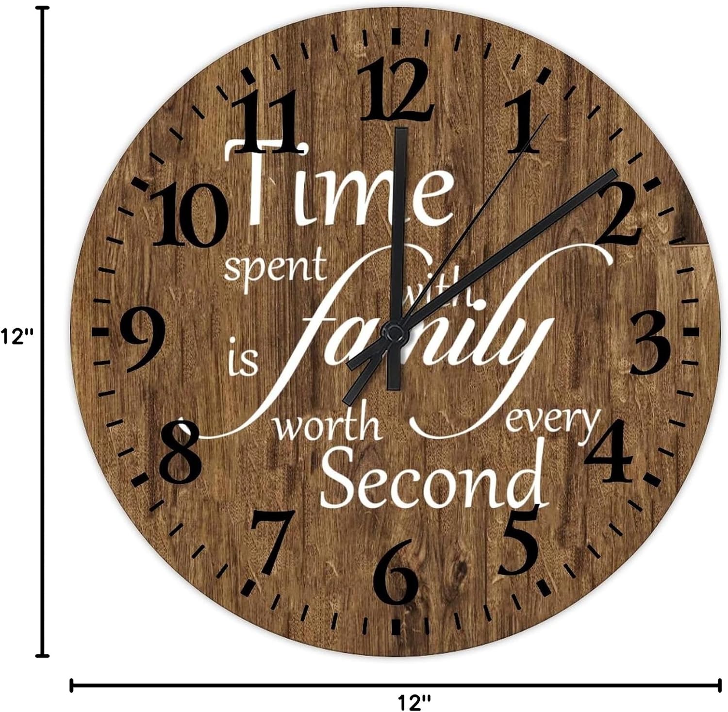 Time Spent with Family is Worth Every Second Wooden Clock 12 Inch, Family Living Room Kitchen Dining Bedroom Home Decor Clock Battery Operated Silent Noiseless Round Clock for Home Office School