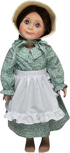 The Queen's Treasures Ropa de muñeca de 18 pulgadas, vestido calicó verde con licencia de Little House On The Prairie con delantal y gorro de paja,