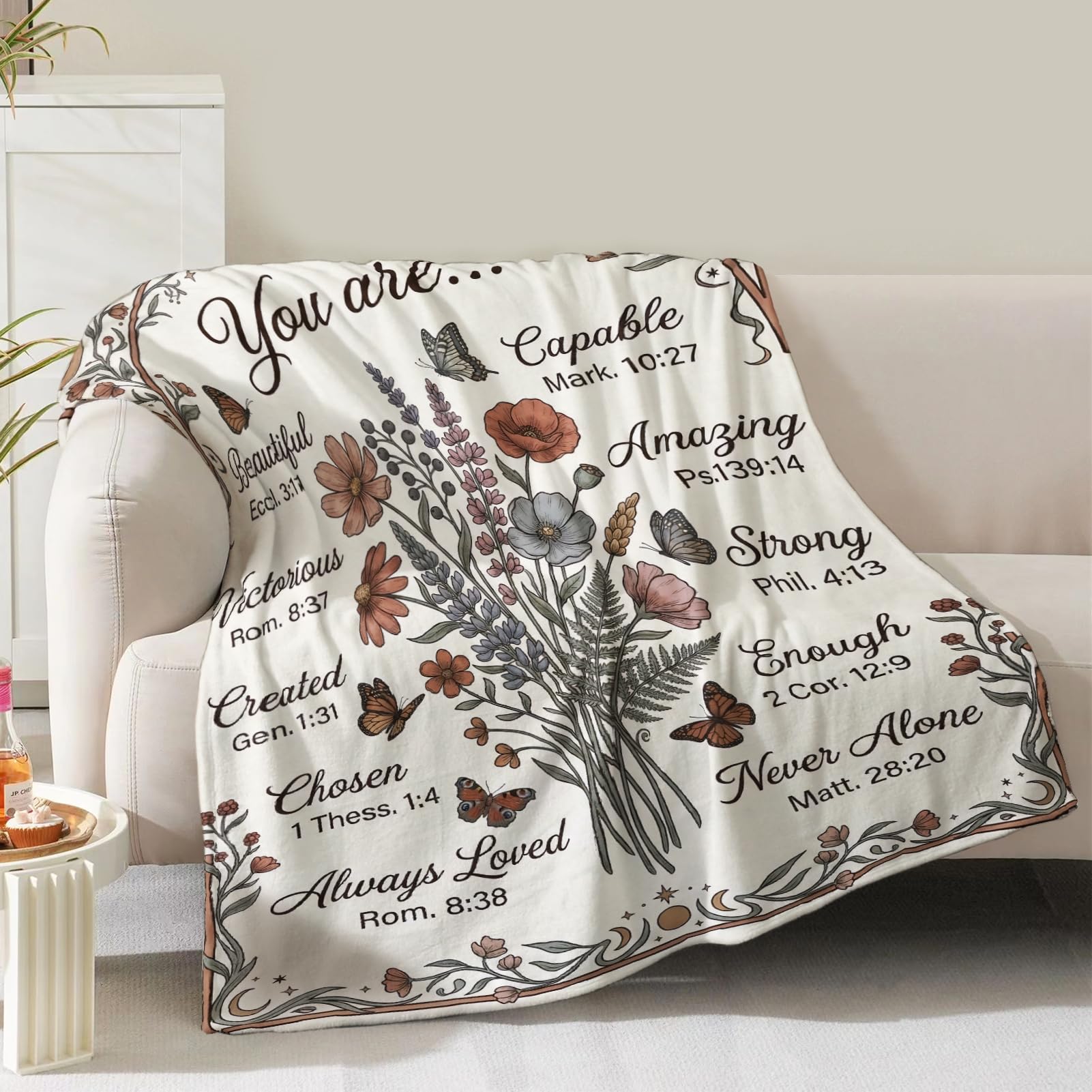 Christian Gifts for Women- Religious Blanket with Butterfly Flowers - Inspirational Present Ideas for Women Her Best Friend Sister Mom Valentines Christmas Anniversary Mothers Day Easter Decor 60"x80"