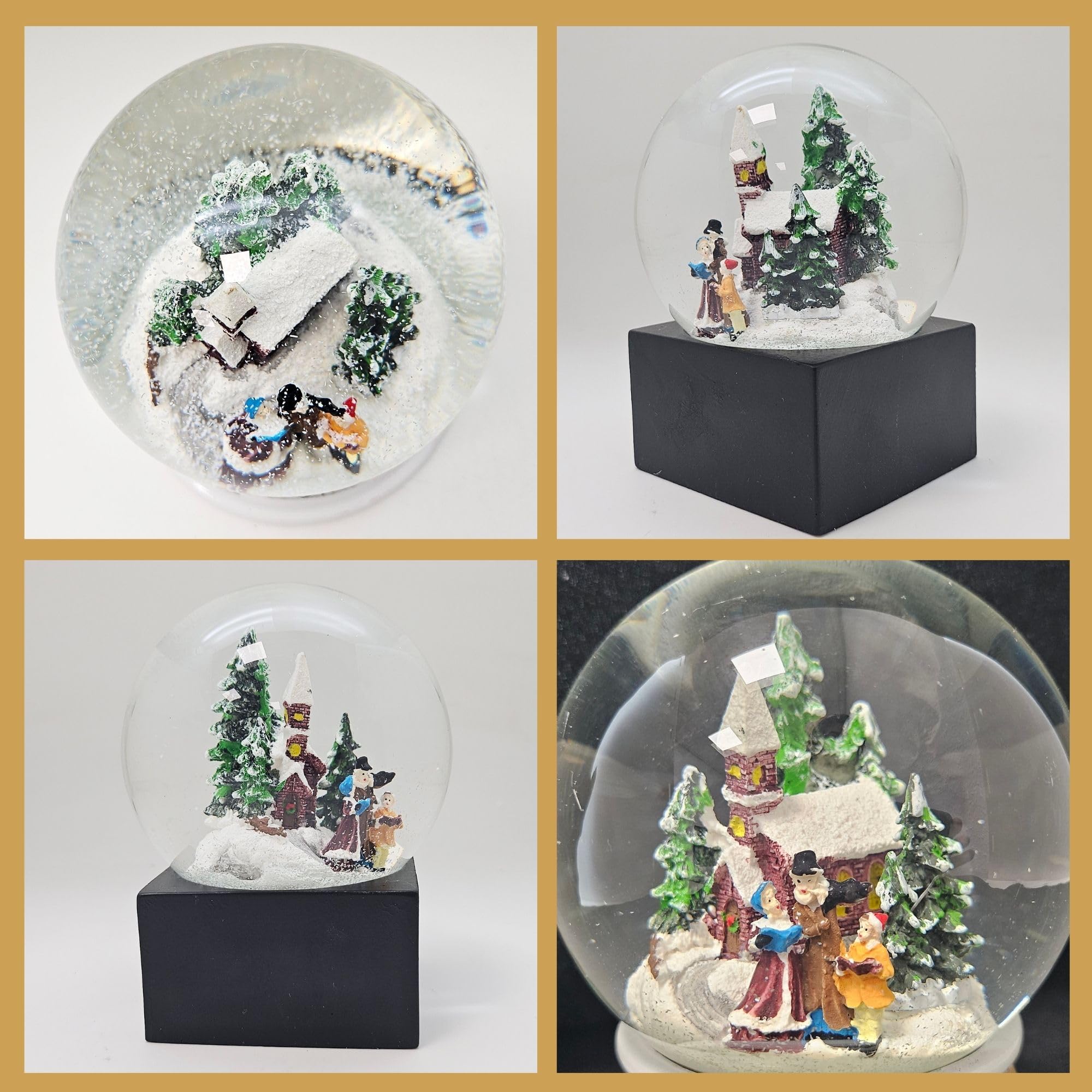 Minium Collection 20120 Schneekugel Weihnacht Stimmung Winterspaziergang auf Sockel schwarz, Durchmesser 100mm