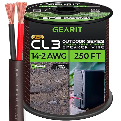 GearIT Cable de altavoz 142 (250 pies) calibre 14 AWG, marrón 2 conductoresentierro directo al aire libre en tierraen pared Cl3 CL2 - Cobre sin