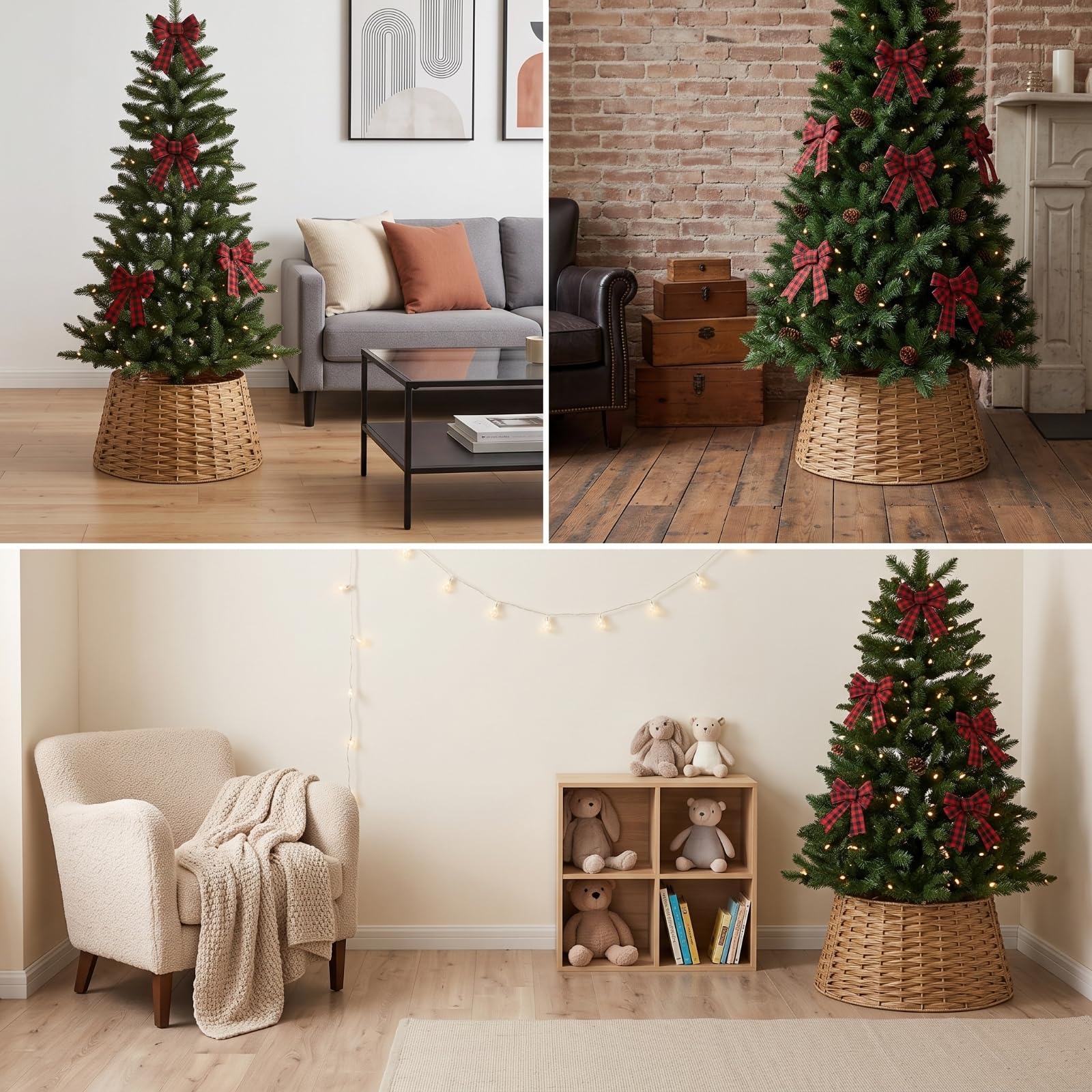 Copri Base Albero di Natale con Motivo Intrecciato da 40 Cm a 53 Cm Alto 26 Cm per Supporto Metallico Cavi in Soggiorno Camera da Letto