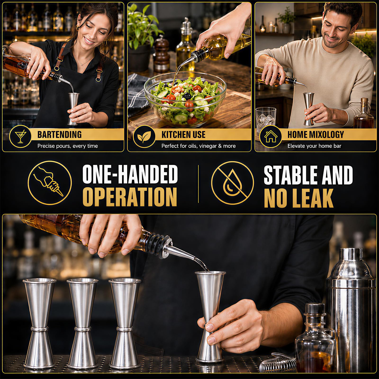 Lot de 24 doseurs pour cocktail de barman - En acier inoxydable 304 - 28,3 g - Verre à mesurer - Double doseur japonais pour barman - Argenté