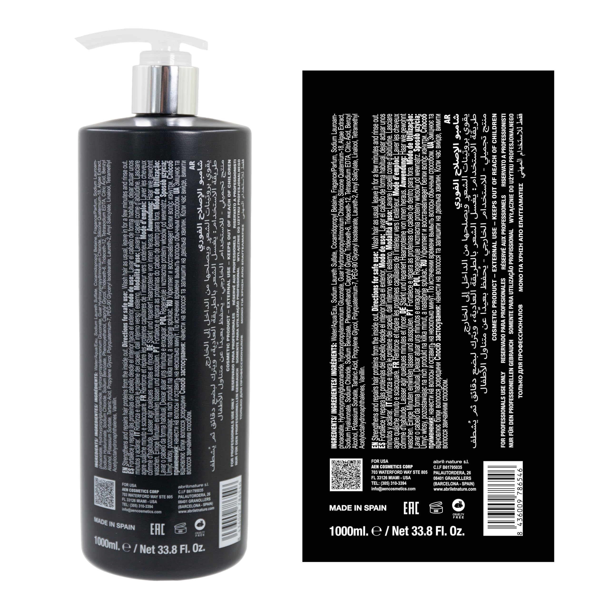 abril et nature - Shampooing Professionnel Molecular Therapy - Pour Cheveux Extrêmement Abîmés, Surtraités ou Vieillissants - Restructure, Répare et Restaure - Cheveux Sains et Résistants - 1000 ml