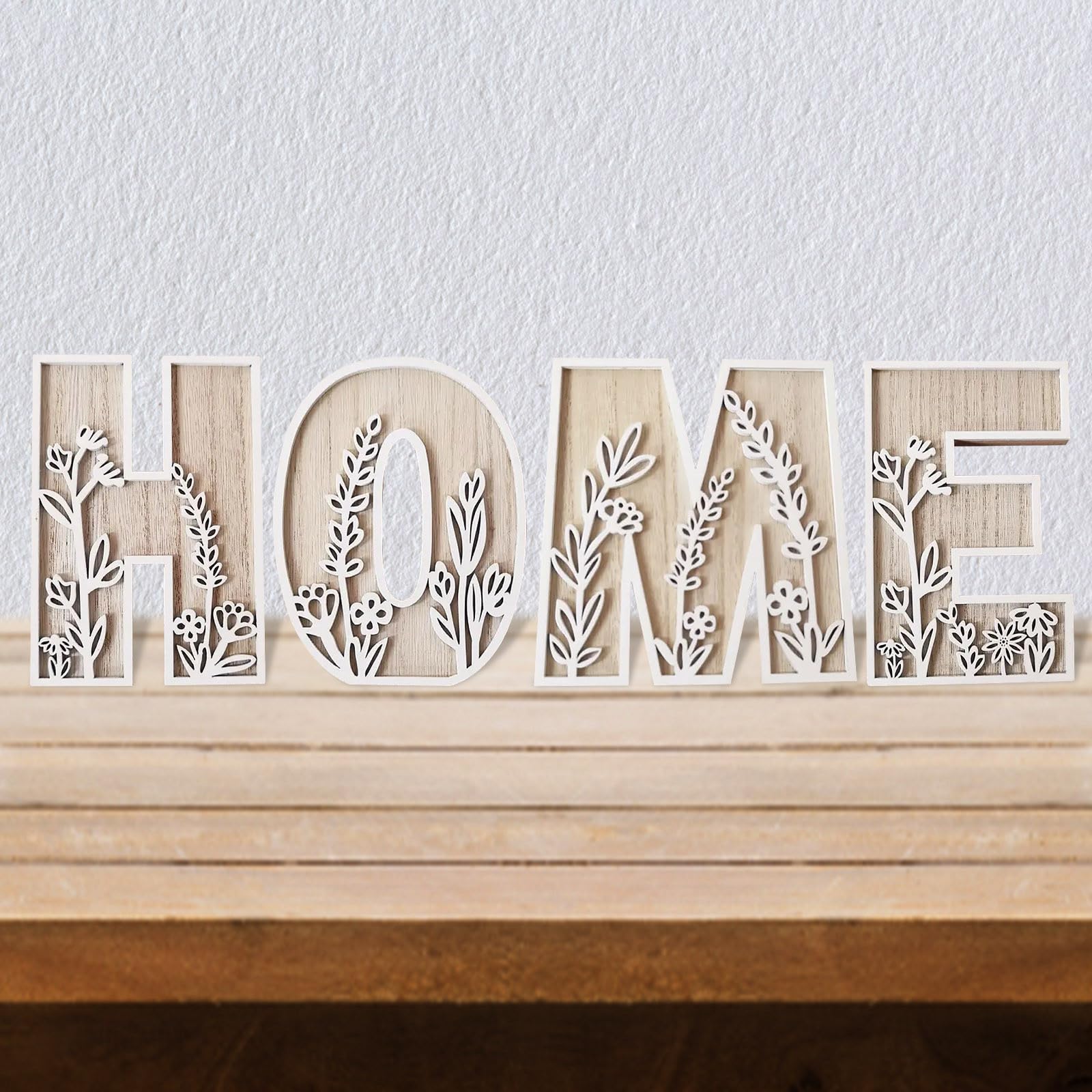 5 26 lettres pour décoration murale - Les fleurs peuvent être peintes sur bois pour chambre d'enfant - Lettres en bois pour bricolage - Plaque nominative de mariage - Décoration d'intérieur (A, taille