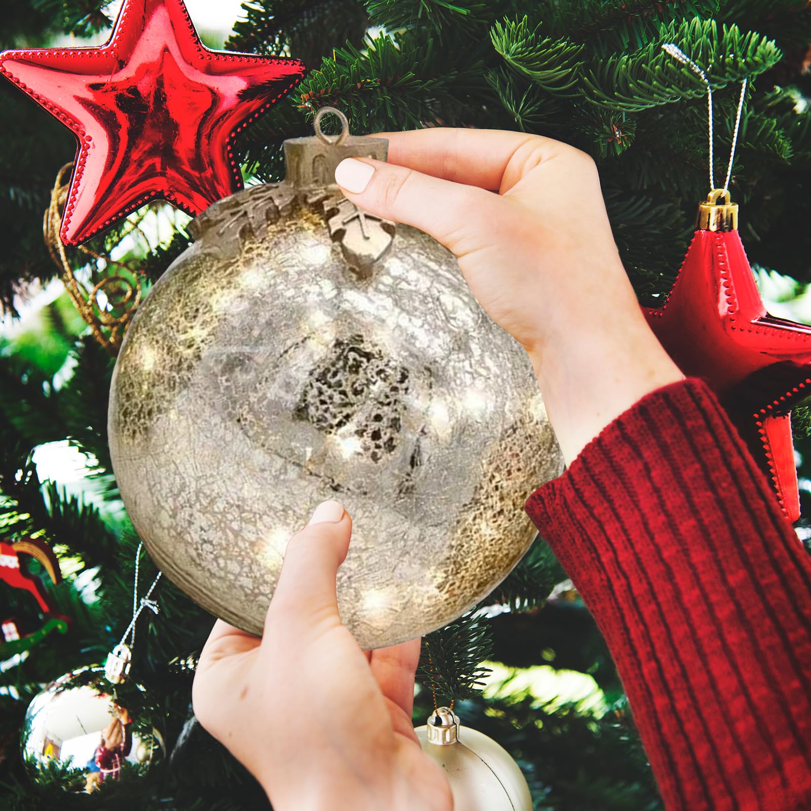 Adornos navideños para Mesa de Vidrio, Globos de Cristal con iluminación preconectada y Temporizador, centros de Mesa Decorativos para el hogar en Mantel o Mesa de Comedor, Ideales para Las Fiestas