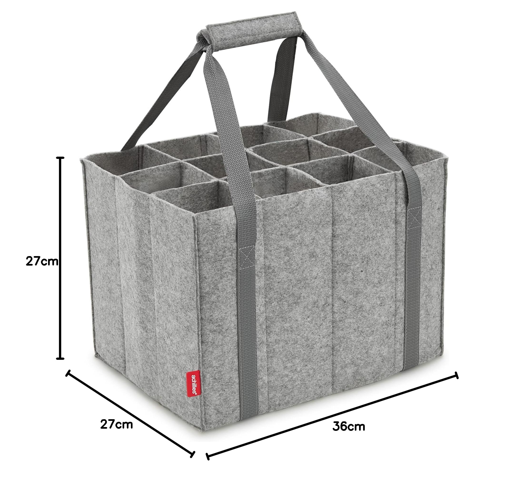achilles Borsa per Bottiglie Con 12 Scomparti, Anche per Bottiglie Da 1,5 Litri, Borsa per Bottiglie In Feltro, 100% Riciclato (Grigio)(Per 12 bottiglie)