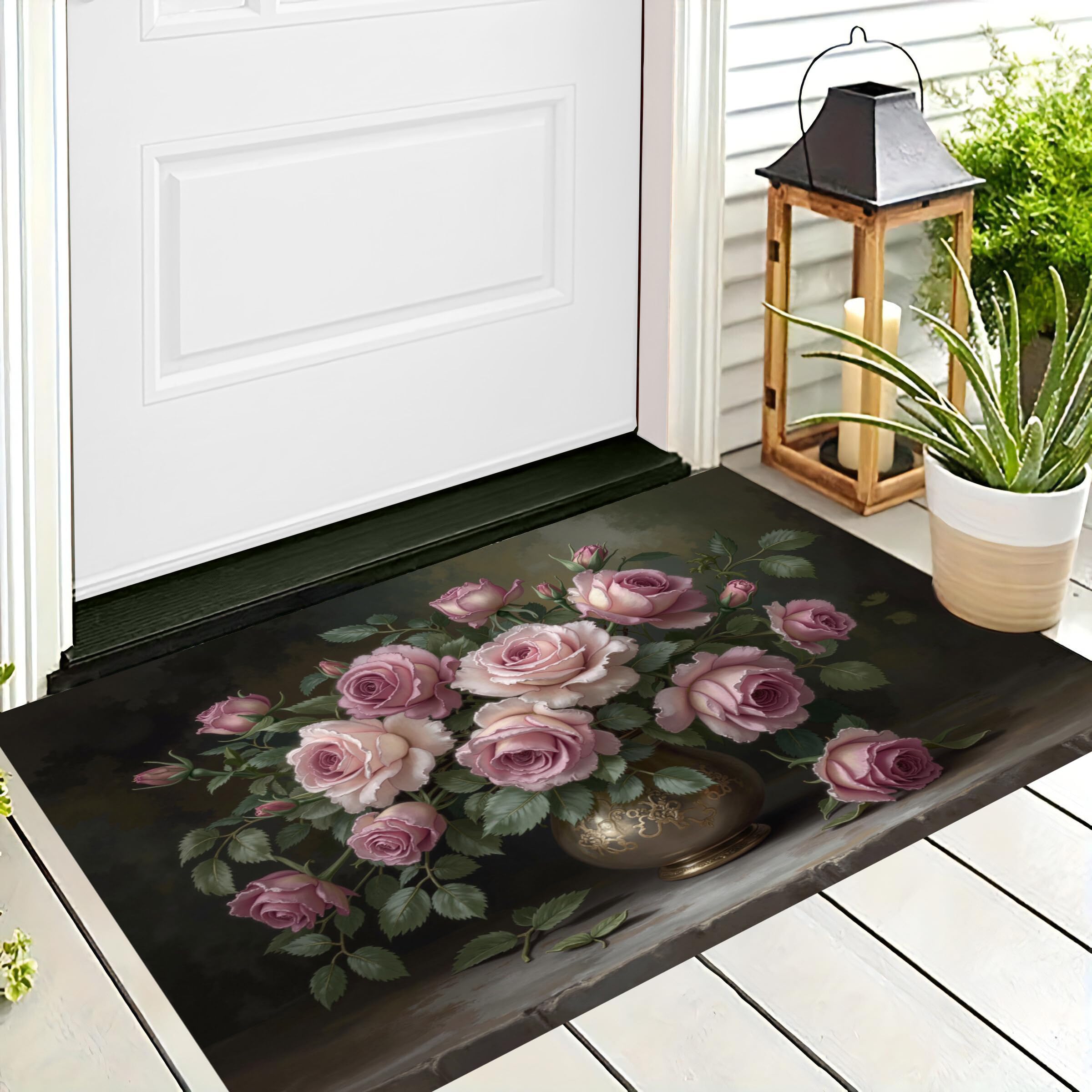 Tapis de porte imprimé rose 60x90cm paillassons intérieur vintage antidérapant