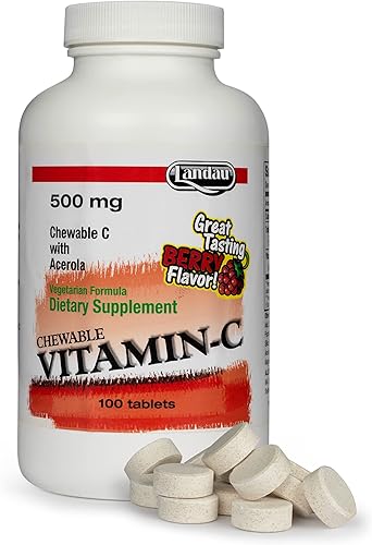 Miniatura 5 de Landau Caramelo masticable de vitamina C de 100 mg para niños y adultos - Suplemento de vitamina C fácil de tomar con acerola - Kosher y fabricado