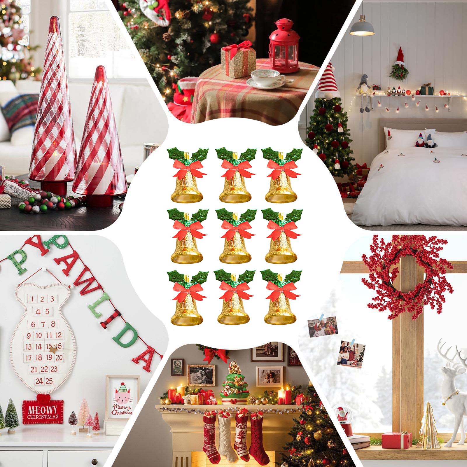 Addobbi a Campana di Natale Piccole Decorazioni in Metallo con Fiocchi