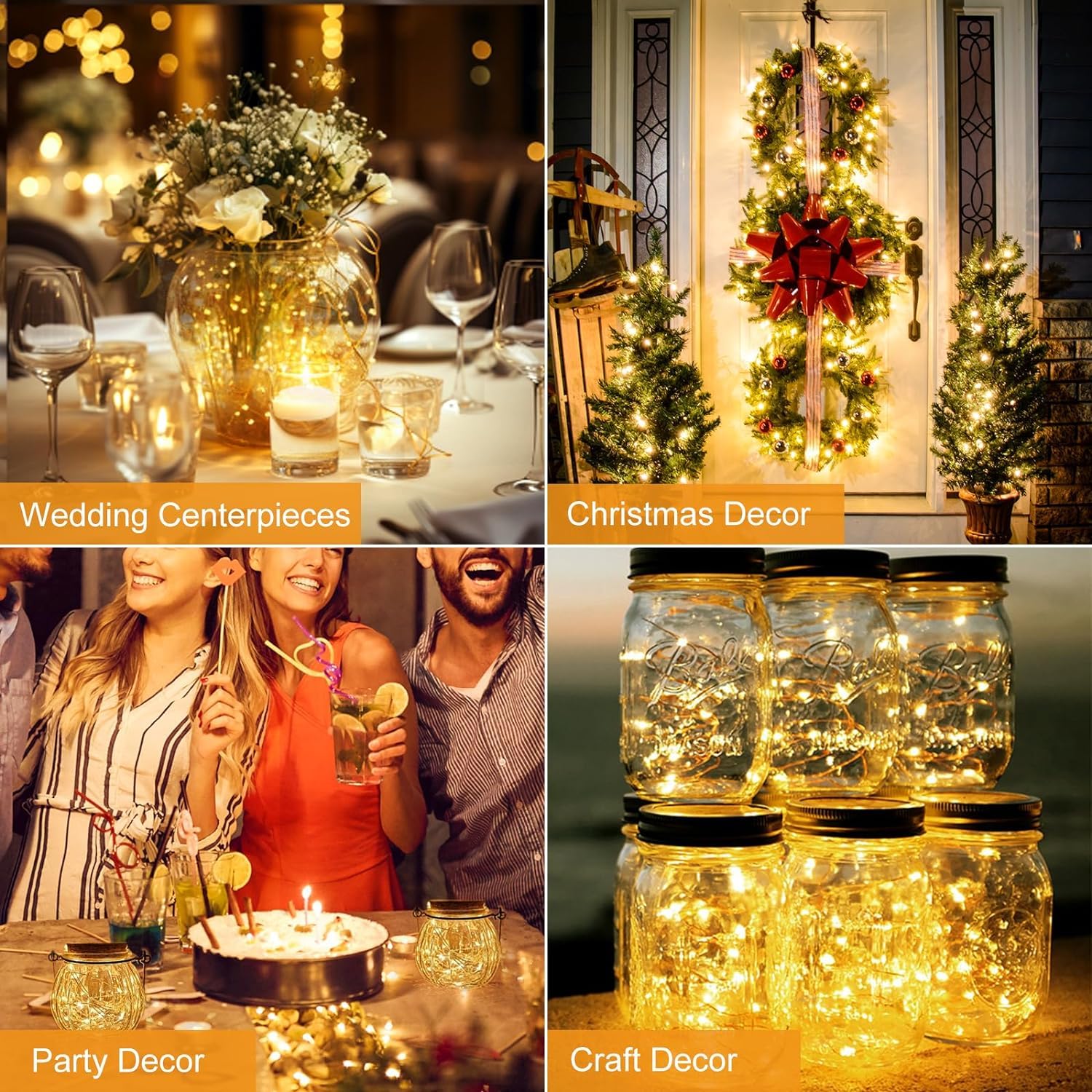 Lot de 8 guirlandes lumineuses LED à piles 6 m avec 60 LED argentées scintillantes pour chambre à coucher, Noël, fête de mariage, décoration intérieure et extérieure, blanc chaud