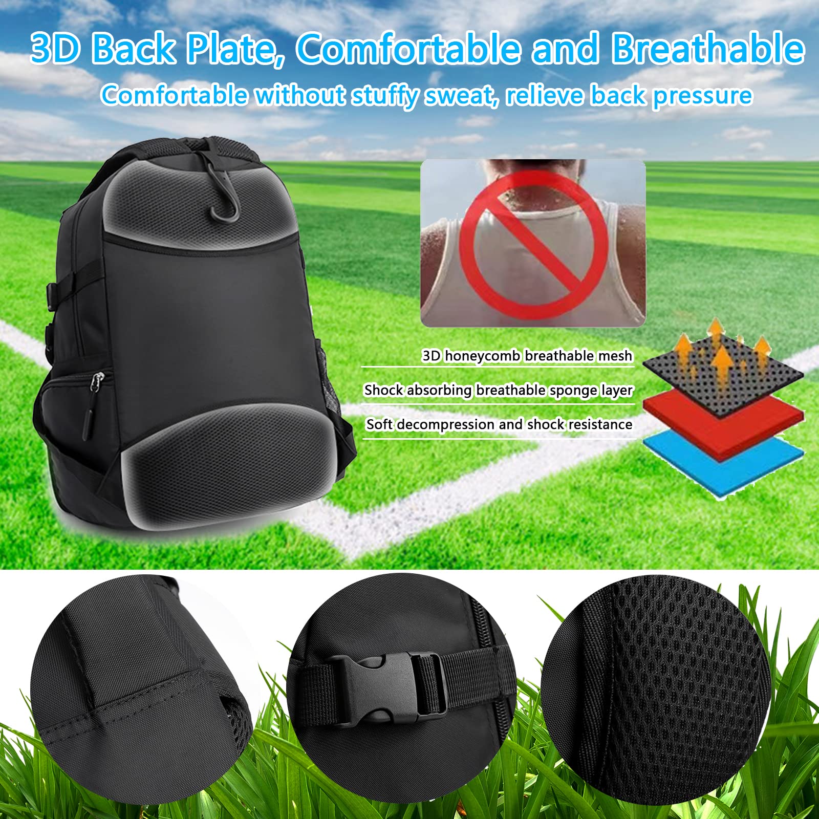 Aisny Bolsa de Baloncesto 30x20x49cm Mochila de Fútbol con Compartimiento para Balones y Zapatos