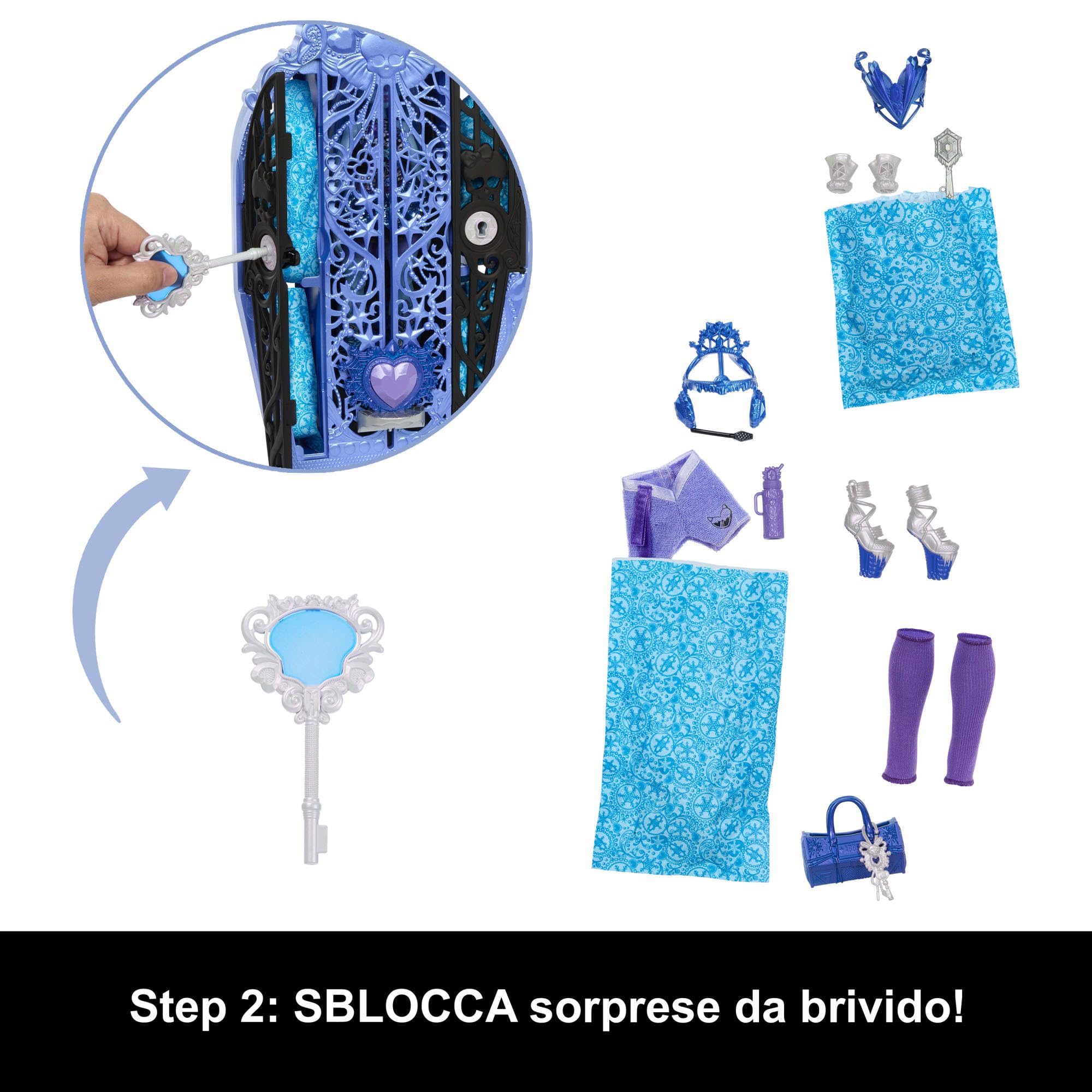 Monster High Segreti da Brivido - Abbey Bominable Misteri Mostruosi, set con bambola e guardaroba, 19 accessori e capi d'abbigliamento a sorpresa inclusi, giocattolo per bambini, 4+ anni, HXH87