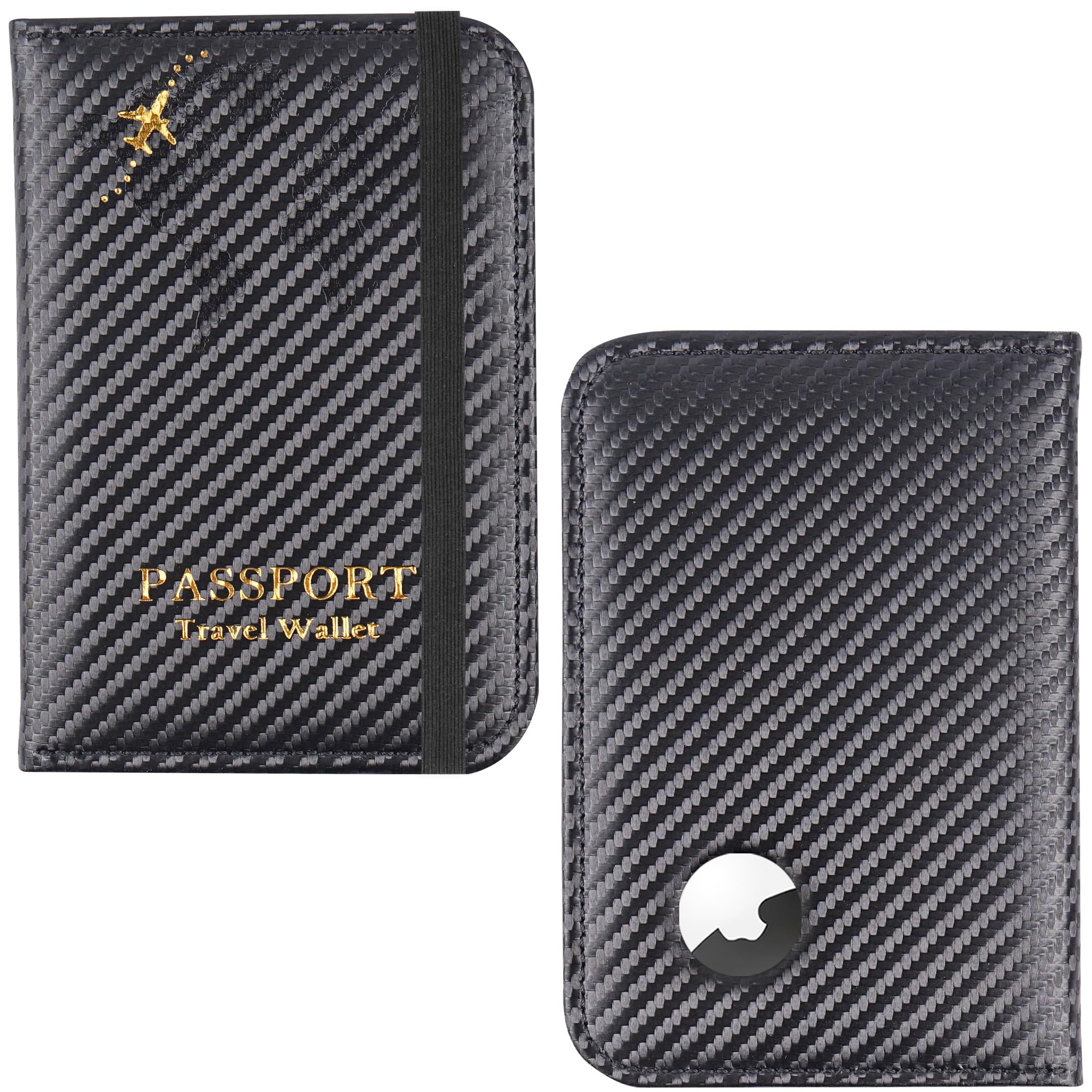 Passport Holder with Airtag Slot, Airtag Passport Wallet for Men Women, Slim Leather Passport Holder Case Family for Travel Anti-Lost, 1-Carbon Fiber Black, 1Pcs-image-33