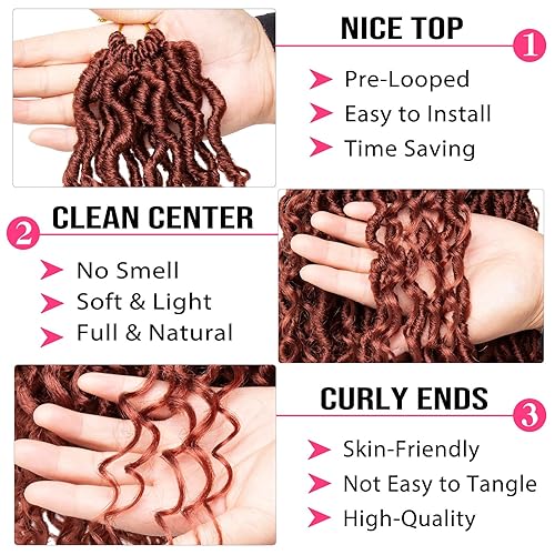 Miniatura 3 de RuiYok Cabello de ganchillo Goddess Locs de 24 pulgadas, 8 paquetes de cabello sintético de jengibre con extremos rizados, rastas de río