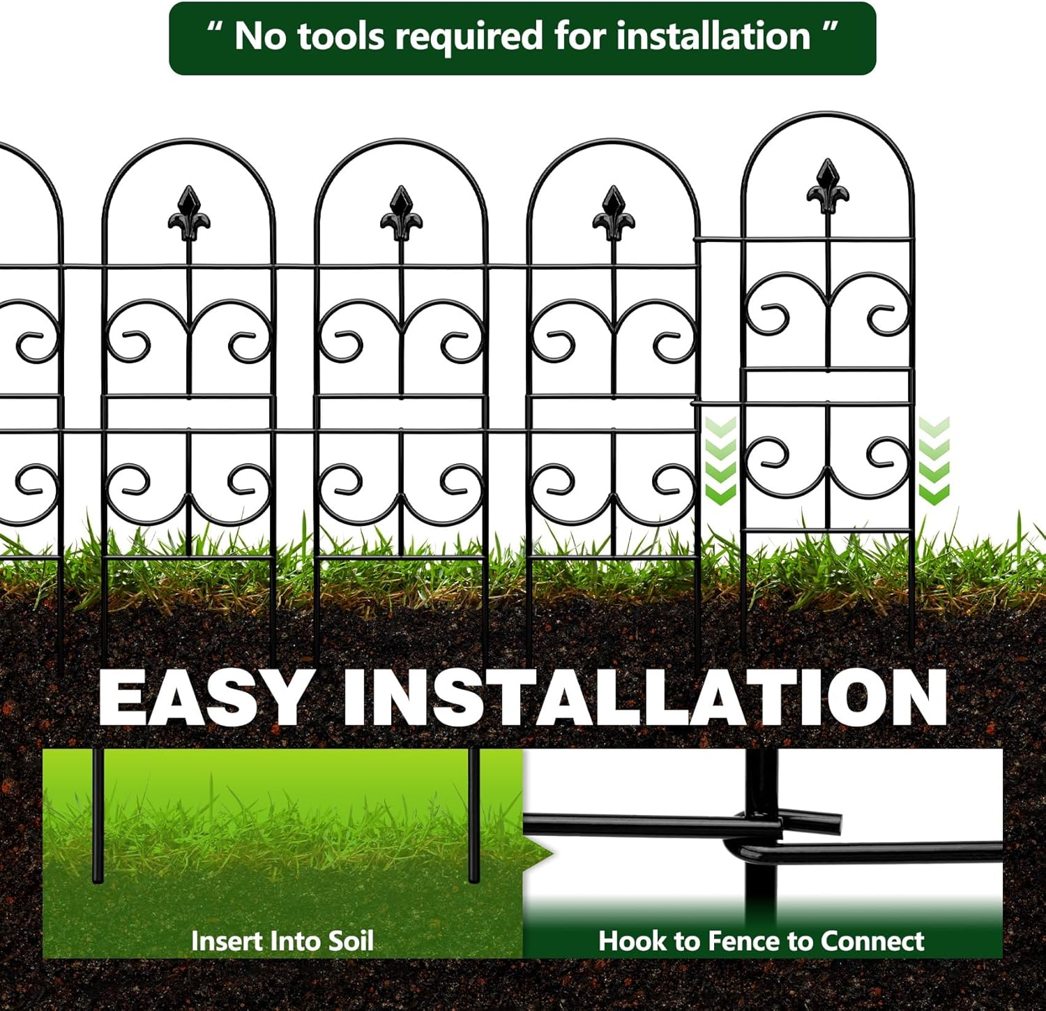 32in(H) x 10ft (L) Tall Decorative Metal Garden Fence Panels - 9 Pack Rustproof No Dig Fence Animal Barrier for Dogs, Outdoor Yard Fencing for Patio Flower Bed Garden & Landscape Border