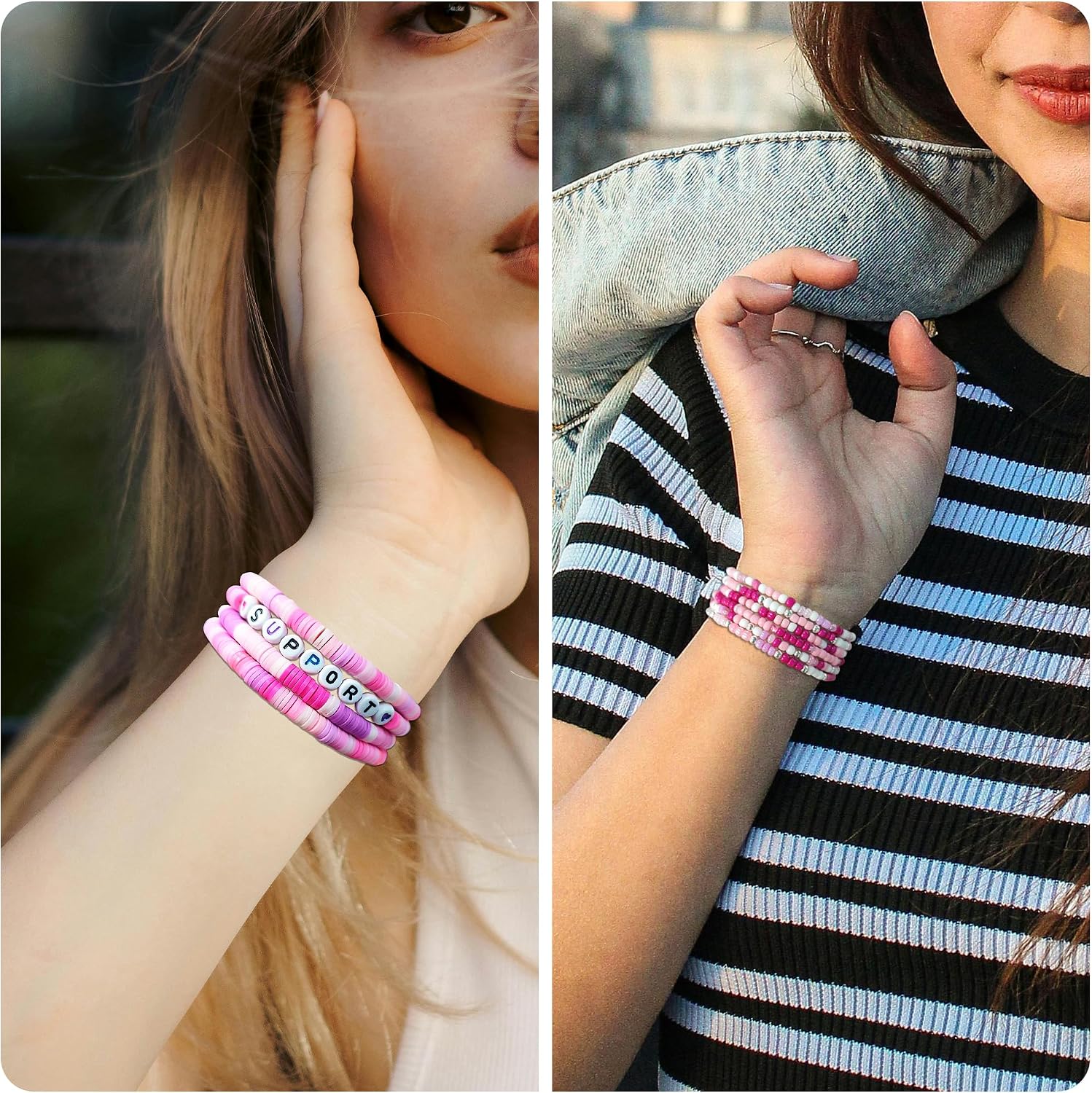 Pink Breast Cancer Awareness Beads Bracelets Jewelry Making Kit, 3 Boxes