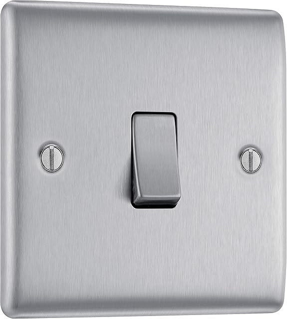 BG Electrical NBS12-01 Single Light Switch, Brushed Steel, 2-Way, 16AX