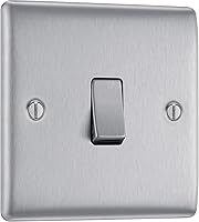BG Electrical NBS12-01 Single Light Switch, Brushed Steel