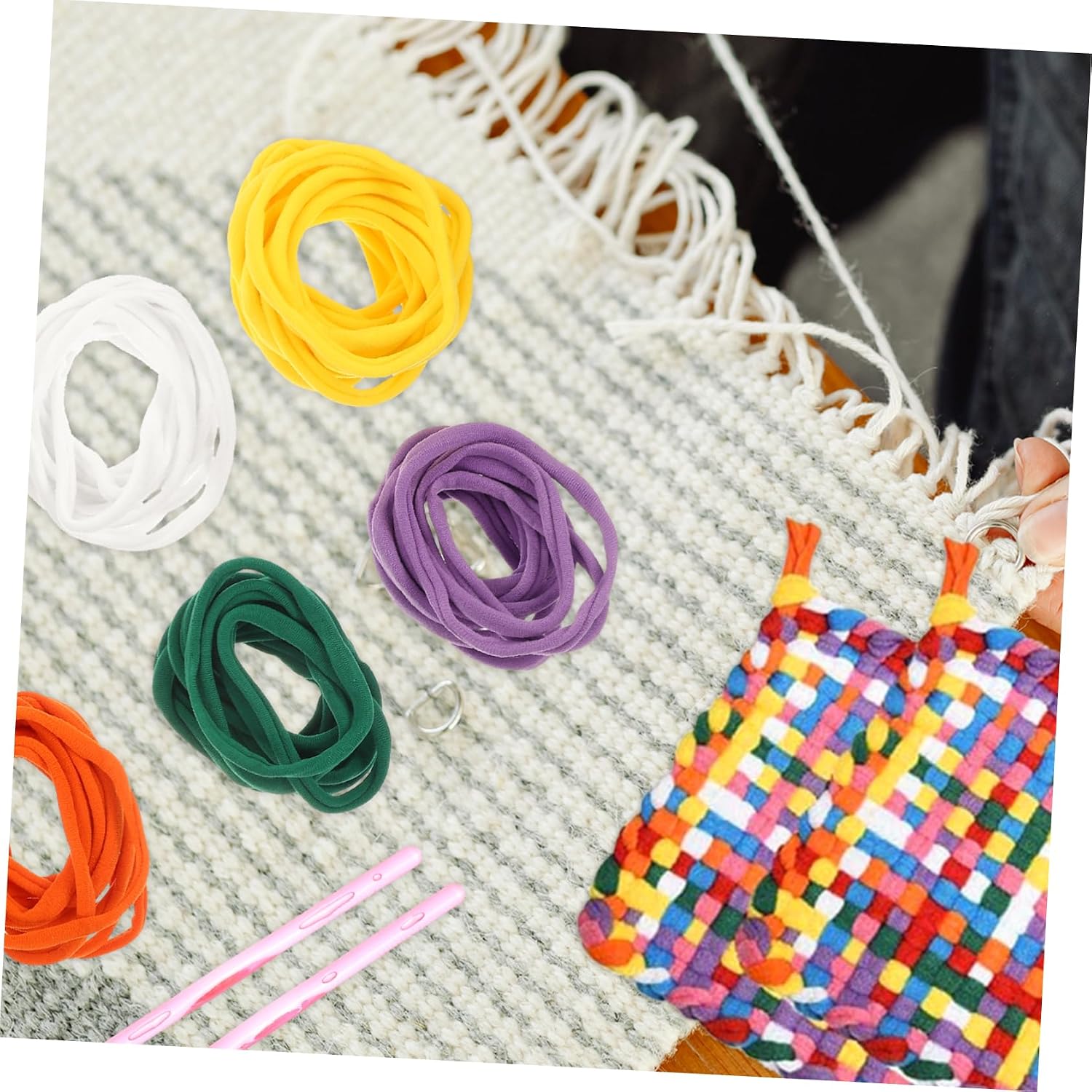 VILLCASE 3sets Elastic Weaving Craft Ropes Crochet Hooks for Handmade Braid Projects for Boys and Girls and Beginners
