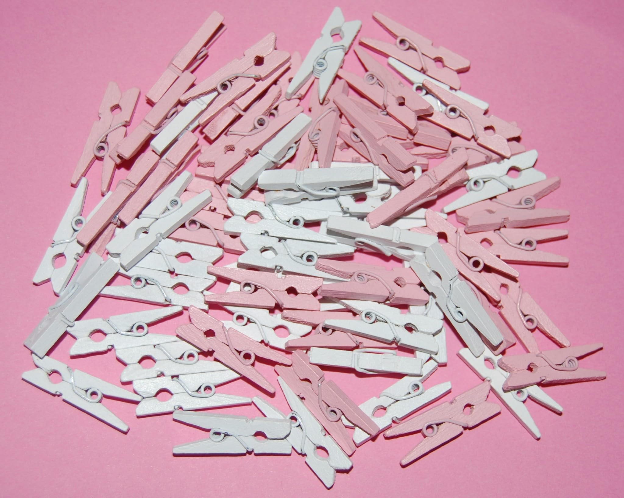 celloexpress Mini Wooden Crafts Pegs - Small Wood Clips - 35mm, Pink & White, Pack of 50
