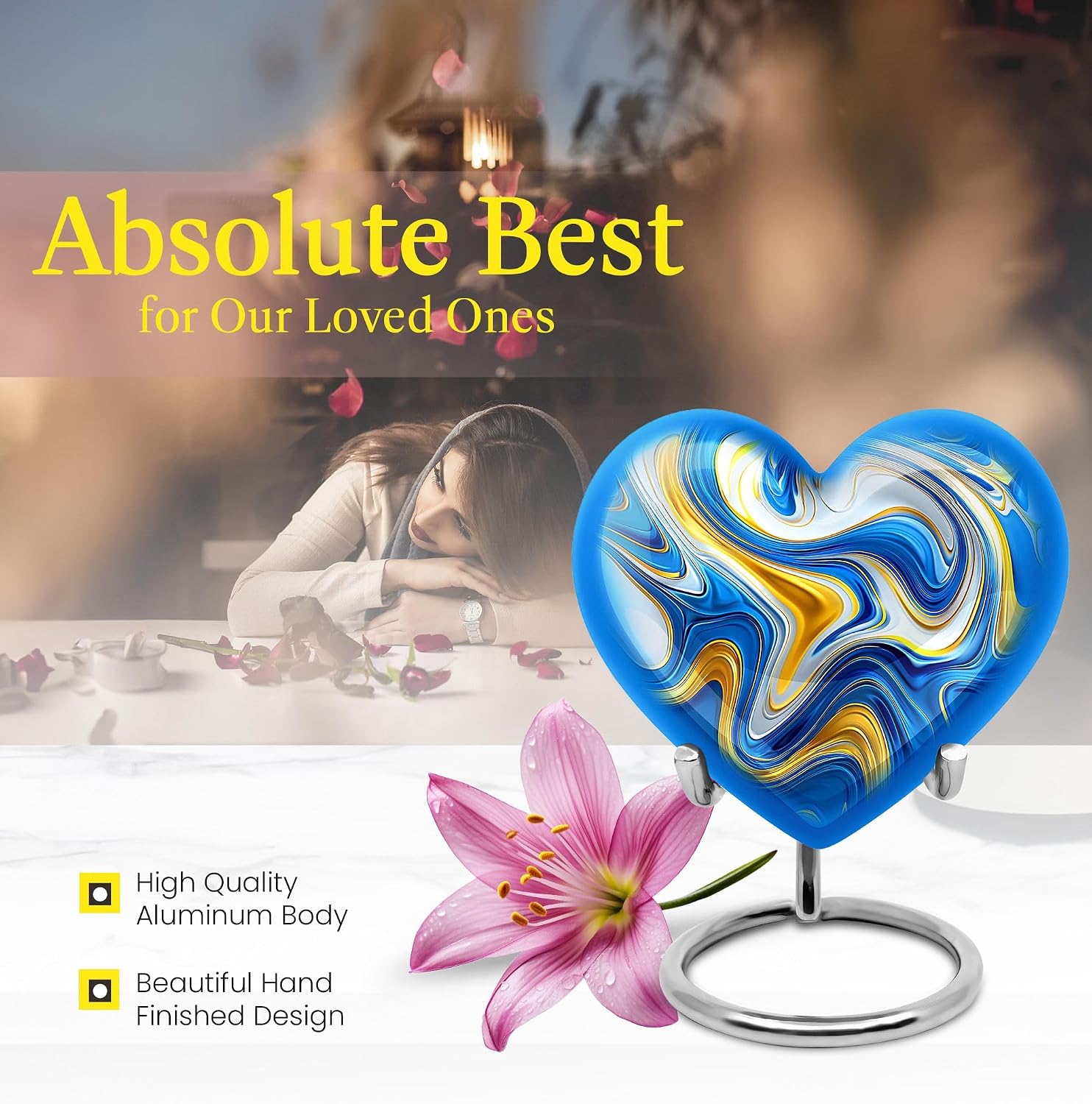 Swirl Urn, Heart Urns for Ashes, Pack of 5 (10 Inch Urn with 3 Inch Urn Set of 4), Black and White Urns - Cremation Urns for Human Ashes - Small Urns for Human Ashes - Pet Urns for Dogs Ashes