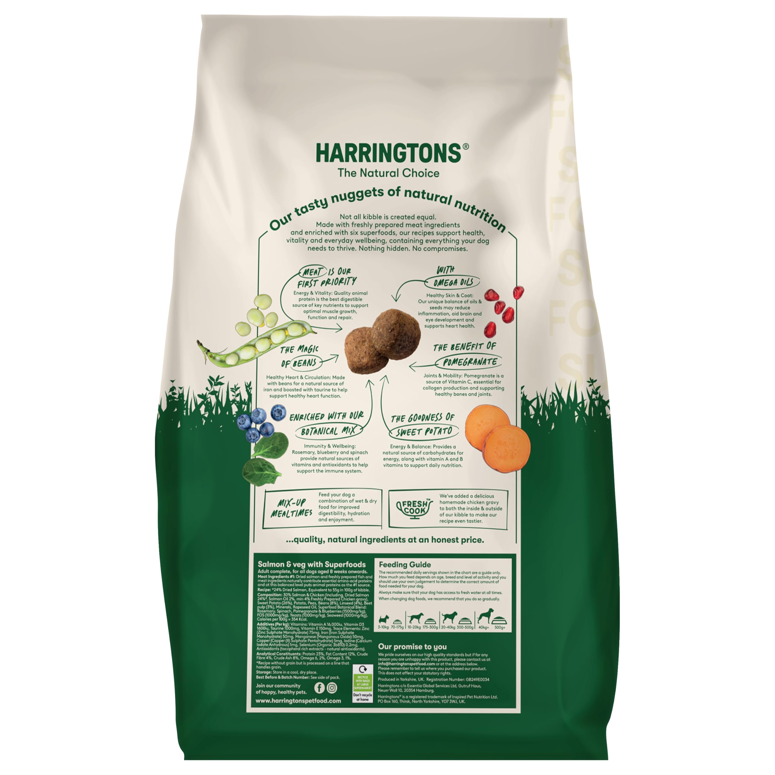 Harringtons Superfoods Hypoallergenes Hundefutter Trocken Erwachsene 12 kg - Lachs & Gemüse - 100% Natürliche Zutaten - Unterstützt Verdauung & Fellgesundheit - Getreidefrei - Vollwertige Ernährung