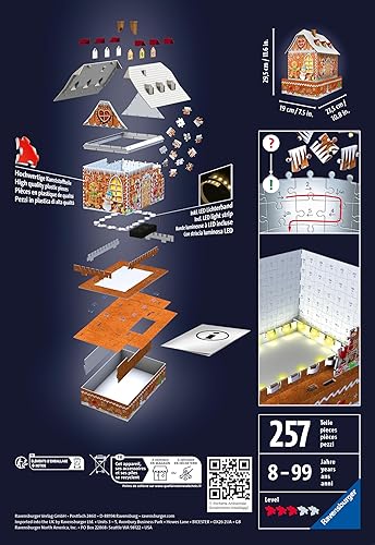 Miniatura 7 de Ravensburger Gingerbread House Night Edition Rompecabezas 3D de 216 piezas para niños 11568 - Tecnología Easy Click significa que las piezas encajan