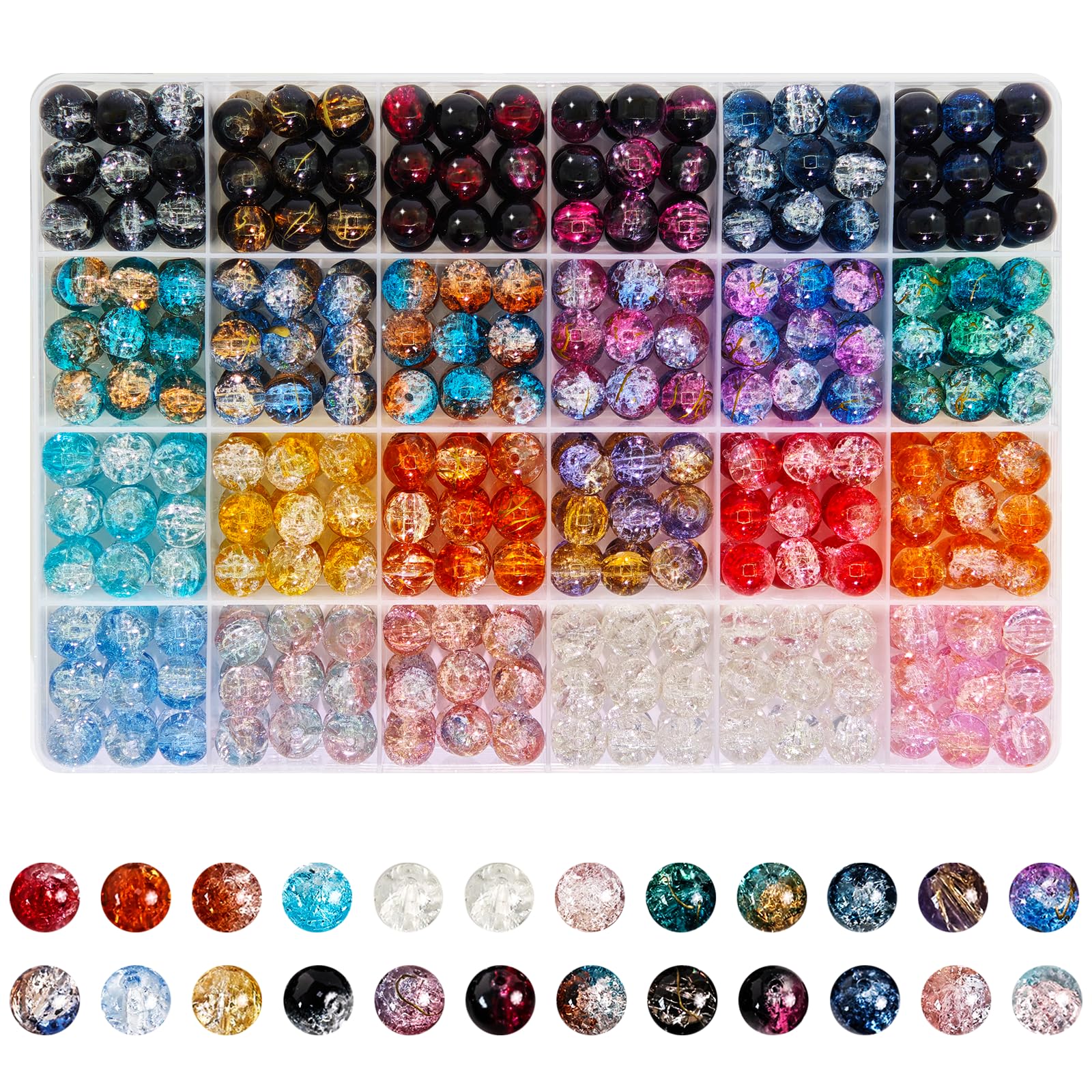 10mm 432 Pcs Glass Beads Set for Bracelet Making, 23 Colors Crystal Gemstone Beads for Jewelry Making DIY Crafts Supplies for Bracelet Necklace Phone Charm Girls Adults