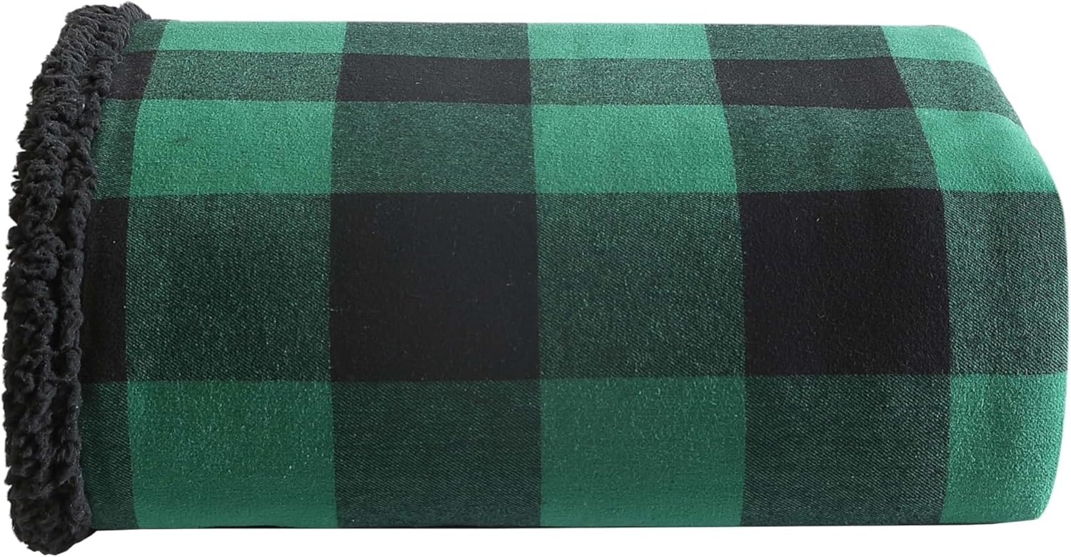 Eddie Bauer - Throw Blanket, Super Soft Reversible Sherpa Flannel Bedding, Ideal Christmas & White Elephant Gifts, Cozy Plaid Throw Blankets for Couch (Cabin Plaid Green, Throw) Green/Black