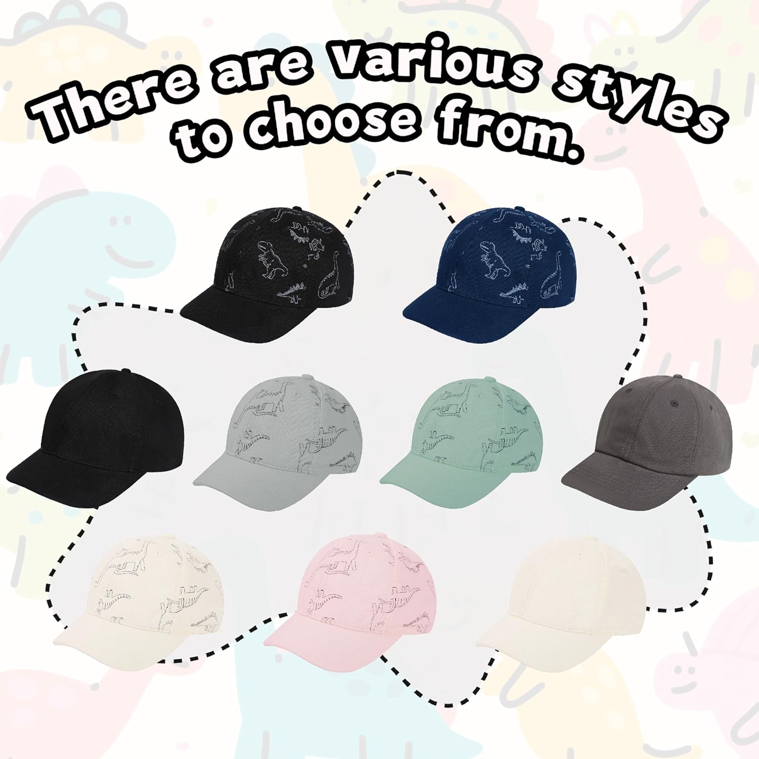 2 Packs Toddler Baseball Hat Baby Baseball Cap Kids Boys Girls Dinosaur Hats Infant Baseball Cap 0-6T White Dino&Navy Dino M - Image 8