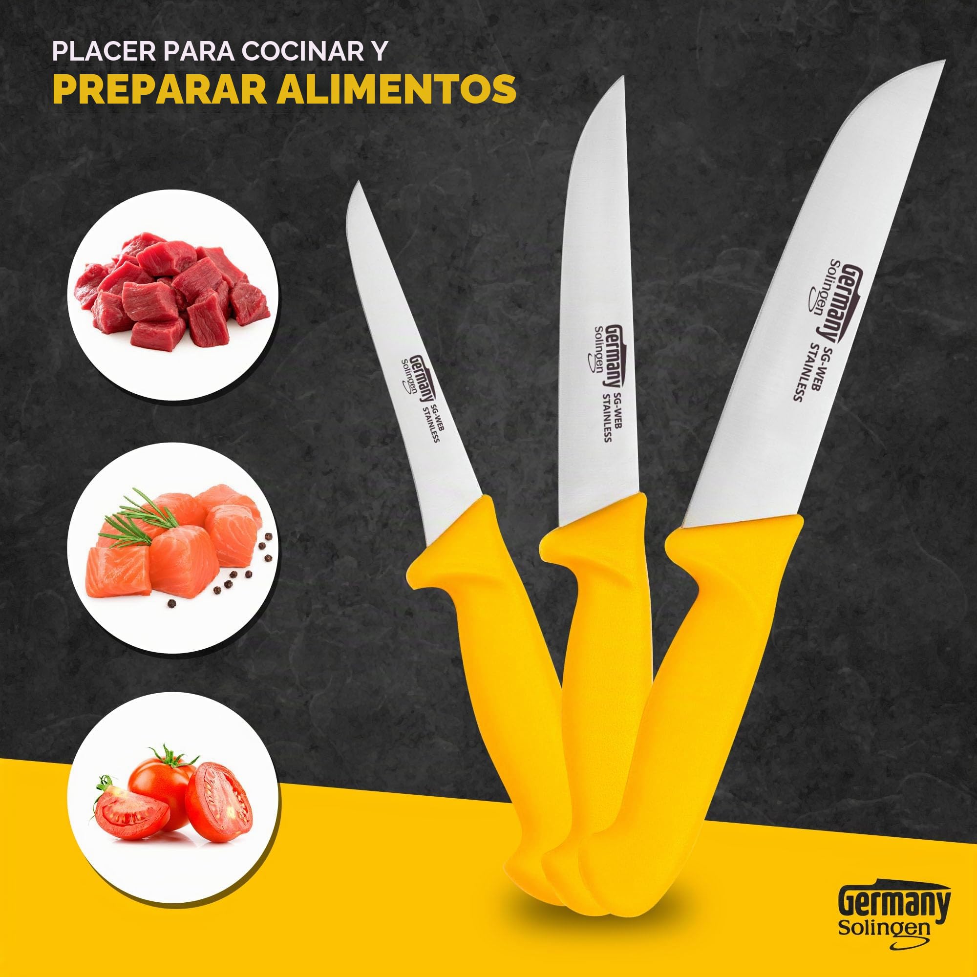 Germany Solingen Juego de cuchillos profesionales de 3 piezas, cuchillo para matar con mango antideslizante para carniceros profesionales y cocinero aficionado, juego de 3 cuchillos de carne