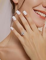 Vista 4 de EAMTI Anillo de compromiso de plata de ley 925 con circonita cúbica de corte ovalado, anillo de compromiso con halo solitario para mujer