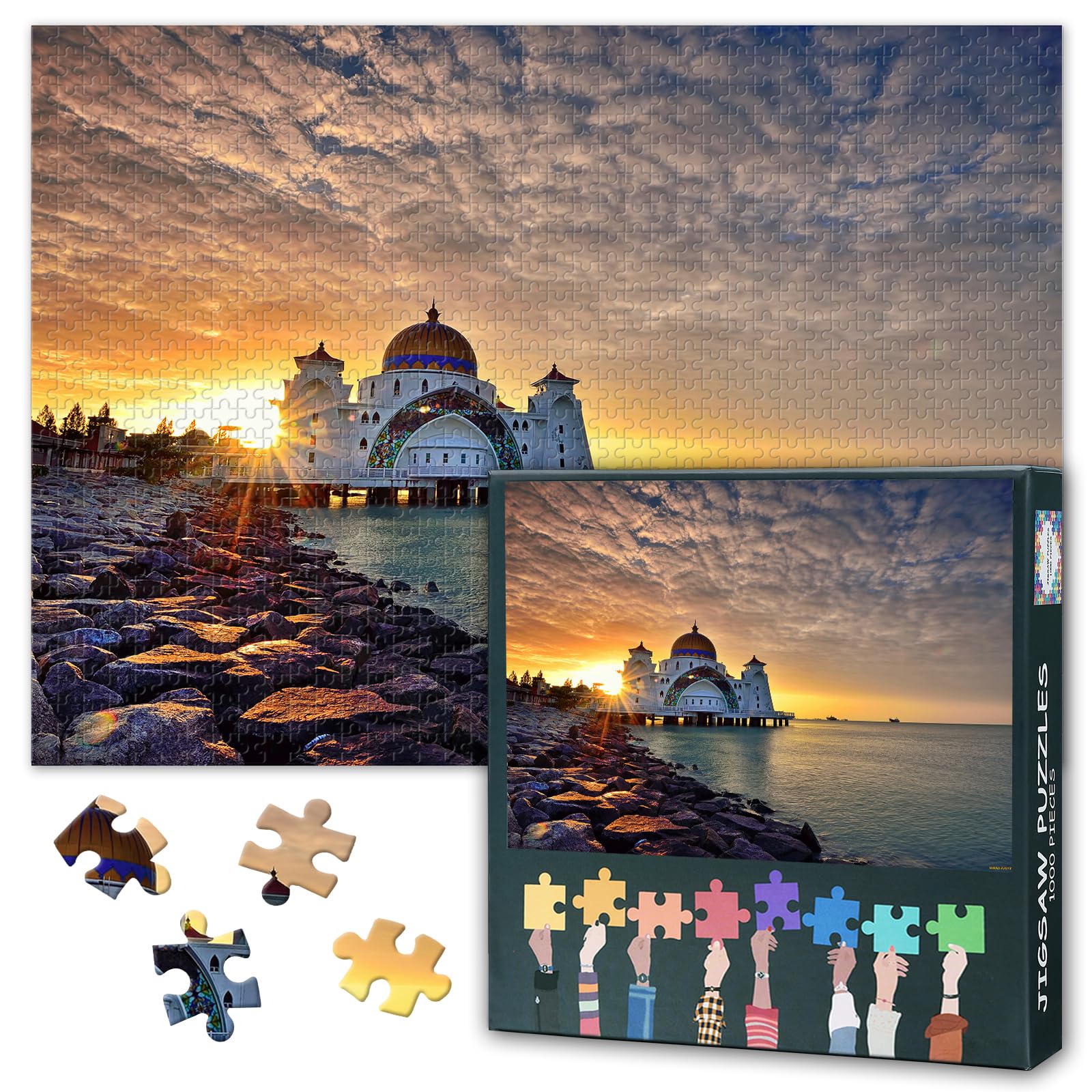 Puzzles for Adults 1000 Pieces, Malacca Straits Mosque Jigsaw Puzzles, Adult Puzzle for Adults, Educational Fun Games or Toys for Elders Friends 20X27 INCH