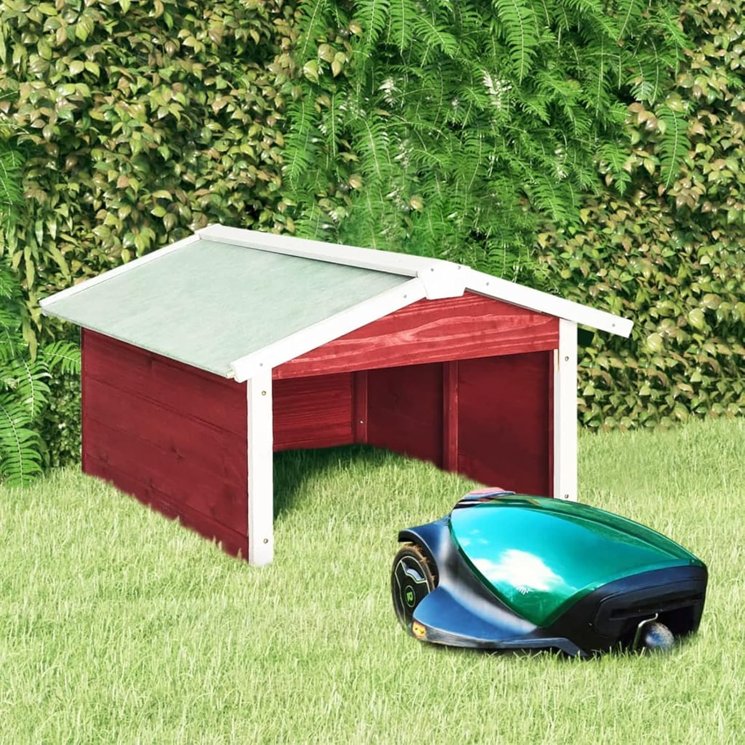 Tidyard Robotic Lawn Mower Garage Firwood Garden Mower Protection Cover Shed Wooden Robotic Lawn Mower House Red and White 28.3 x 34.3 x 19.7 Inches (W x D x H)