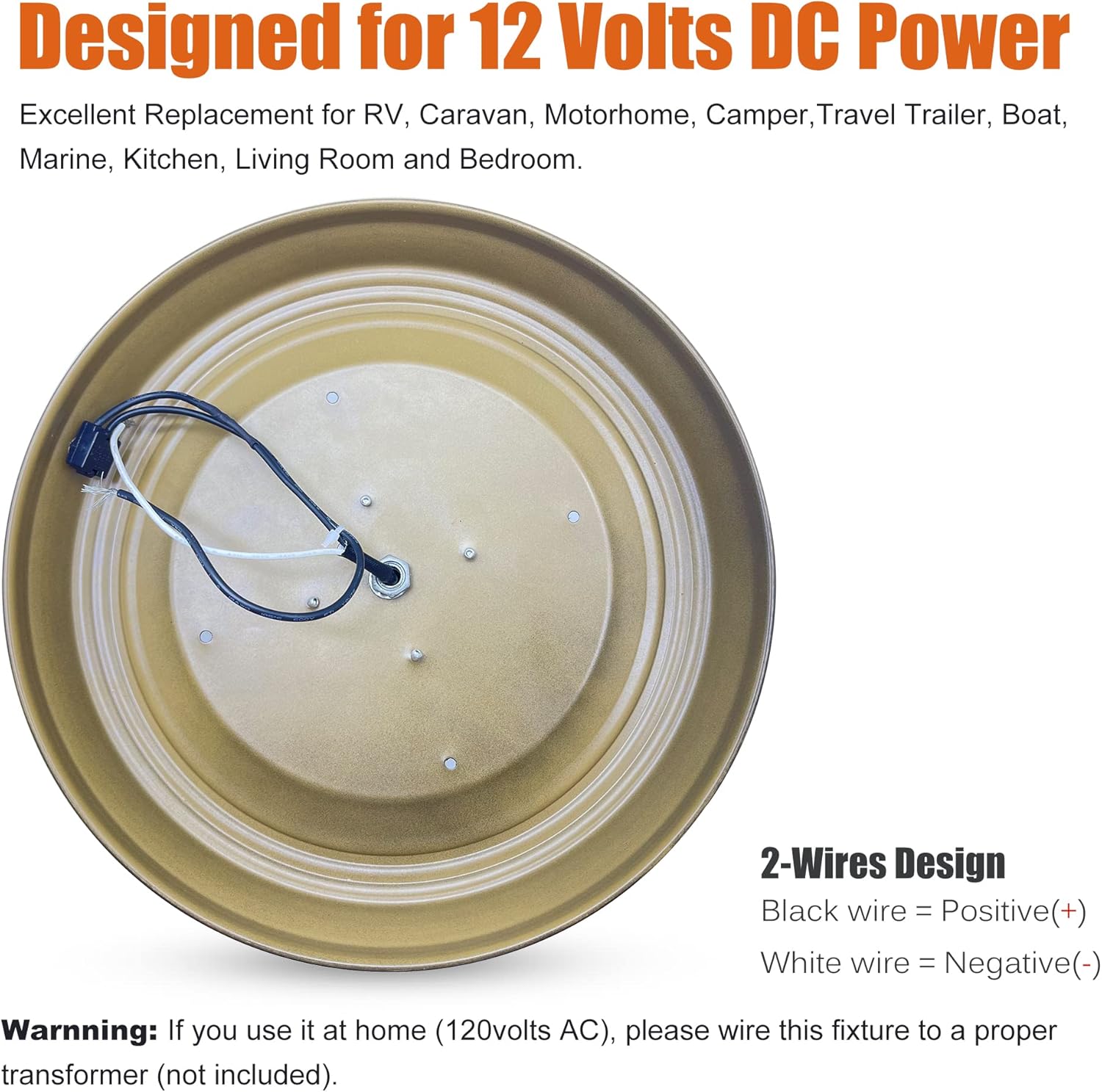 Facon 12V RV Ceiling Light - 10" LED Dinette Light Fixture w/Switch, Oil Rubbed Bronze & Alabaster Glass - for RV, Motorhome, Camper, Trailer