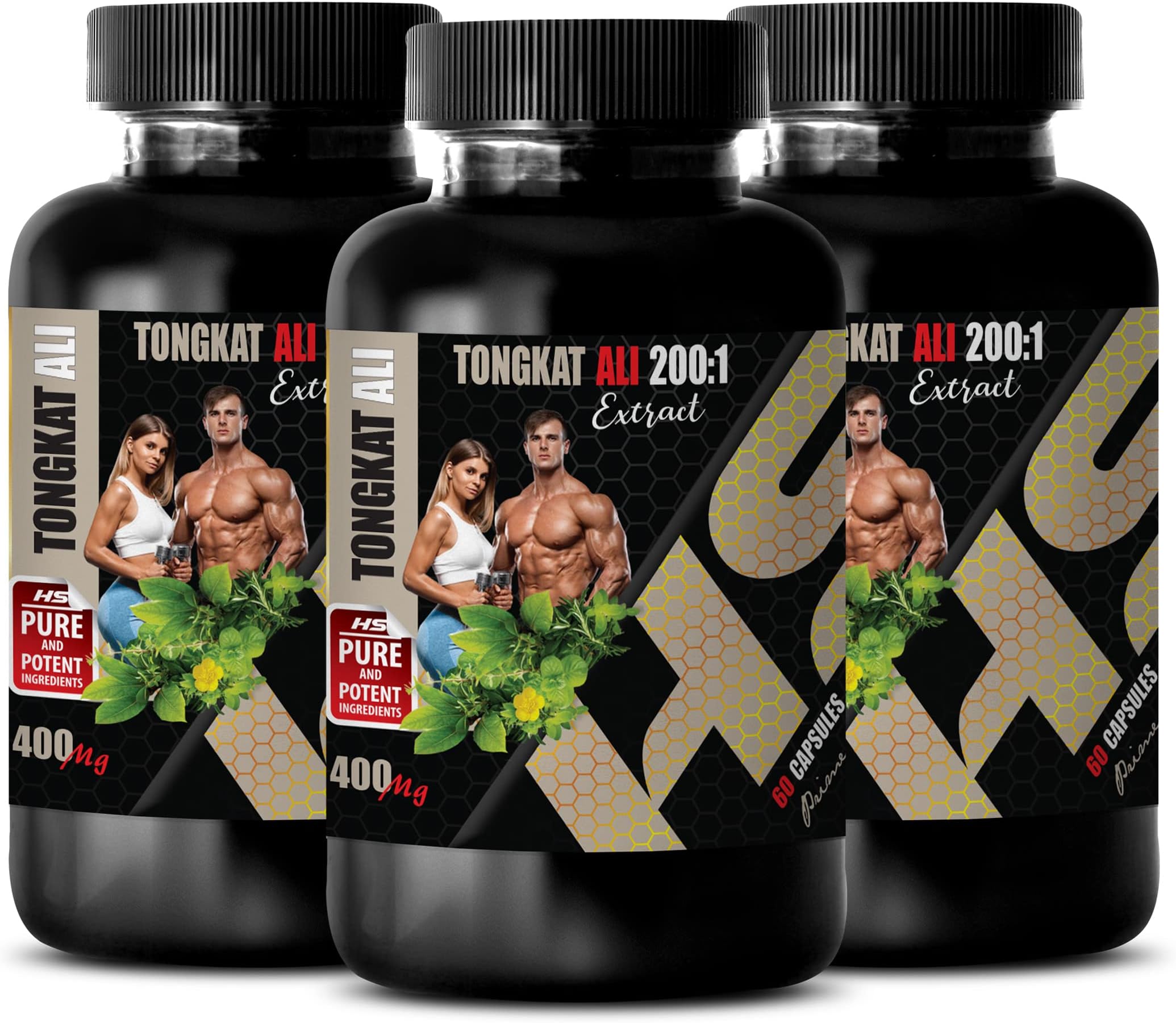 Bodybuilding Supplements - TONGKAT ALI Extract 200:1 400mg - Non-GMO - 3 Bottles 180 Capsules