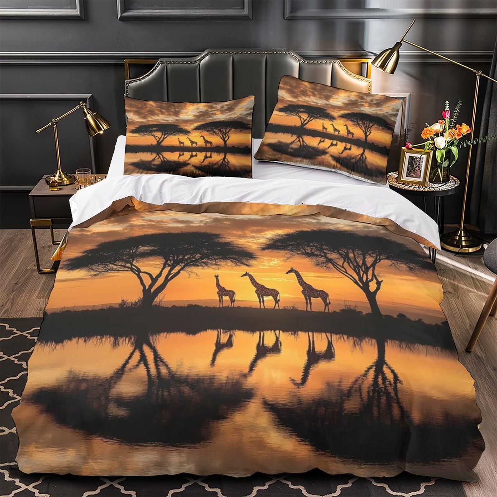 Housse de couette safari 3D 135x200cm en microfibre douce avec fermeture éclair pour lit simple