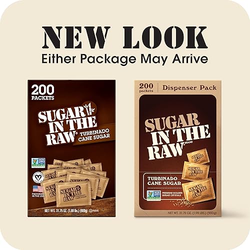 Miniatura 5 de Sugar In The Raw Paquetes de Azúcar de Caña Turbinado, Caja de 200 Ct, 1 Paquete, Azúcar Turbinado Puro y Totalmente Natural, Verificado por