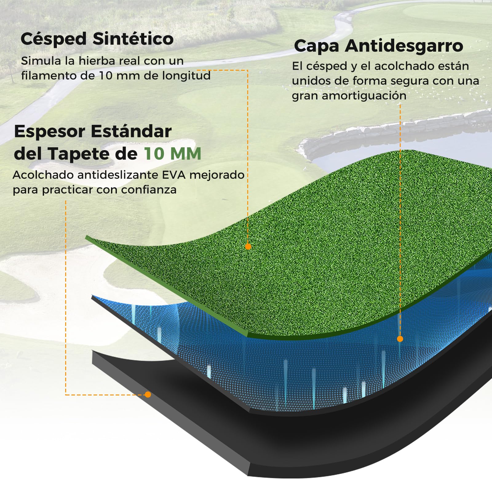 COSTWAY Tapete de Golf 3 en 1, Alfombrilla de Golf Césped Sintético, Densidad 20/25mm, 2 Tees de Golf/2 Palos de Alineación, 3 Orificios Perforados para Tees, Uso Interno y Externo