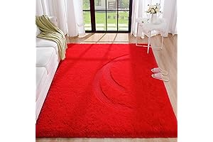 BENRON Plush Red Fluffy Rug: Vibrant and Cozy for Living Room Decor