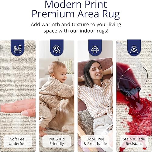 Miniatura 4 de Abani Terra - Alfombra color crema de 4 x 6 pies para sala de estar, dormitorio, patrón de líneas verticales, duradera y fácil de limpiar