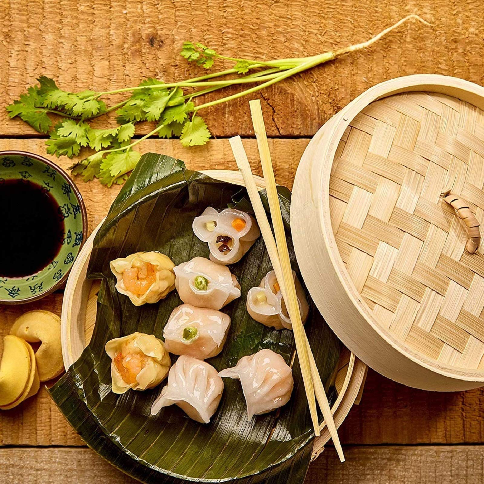 Cuiseur Vapeur Bambou 2 étages 25,4 Cm - Pour Dim Sum, Légumes, Poisson - Cuisine Asiatique Saine - 11