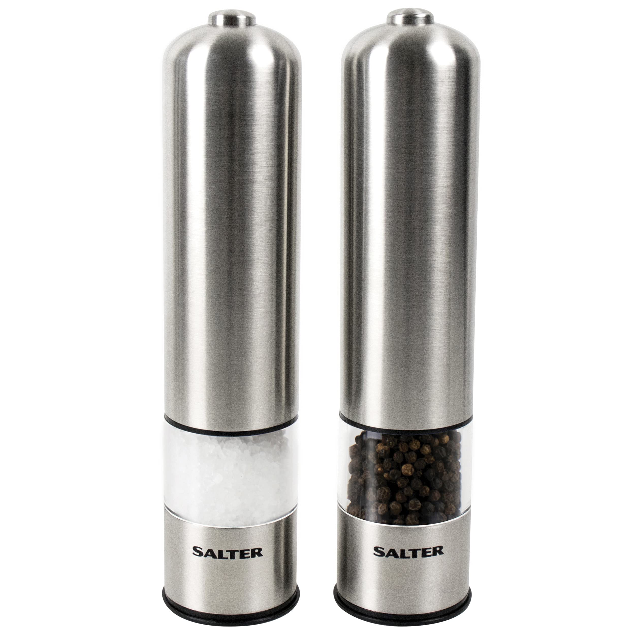 Salter Electric Salt and Pepper Mill Grinder Set Brushed Stainless