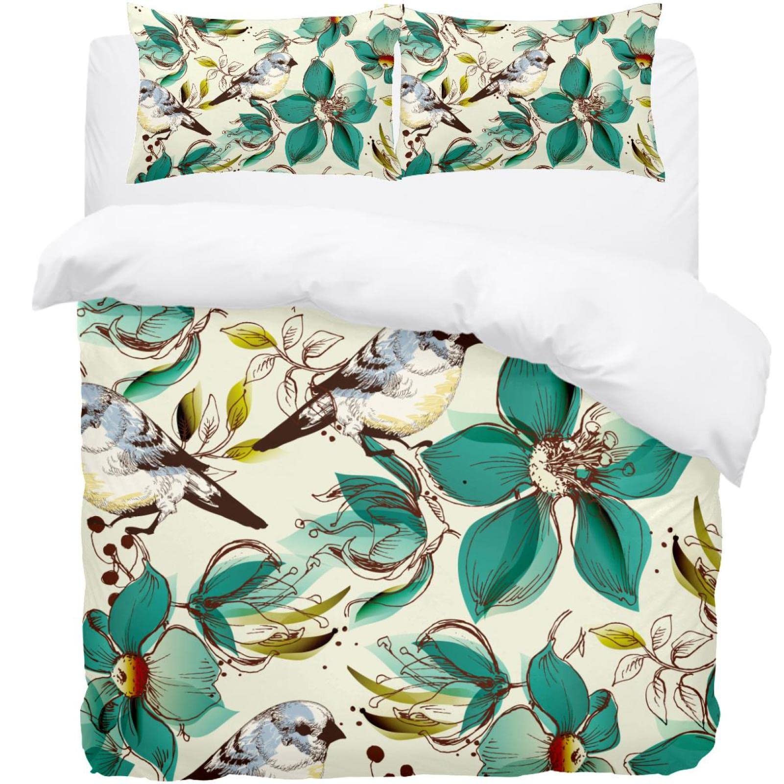 Parure de lit vintage anti-décoloration incluant housse de couette fleurie
