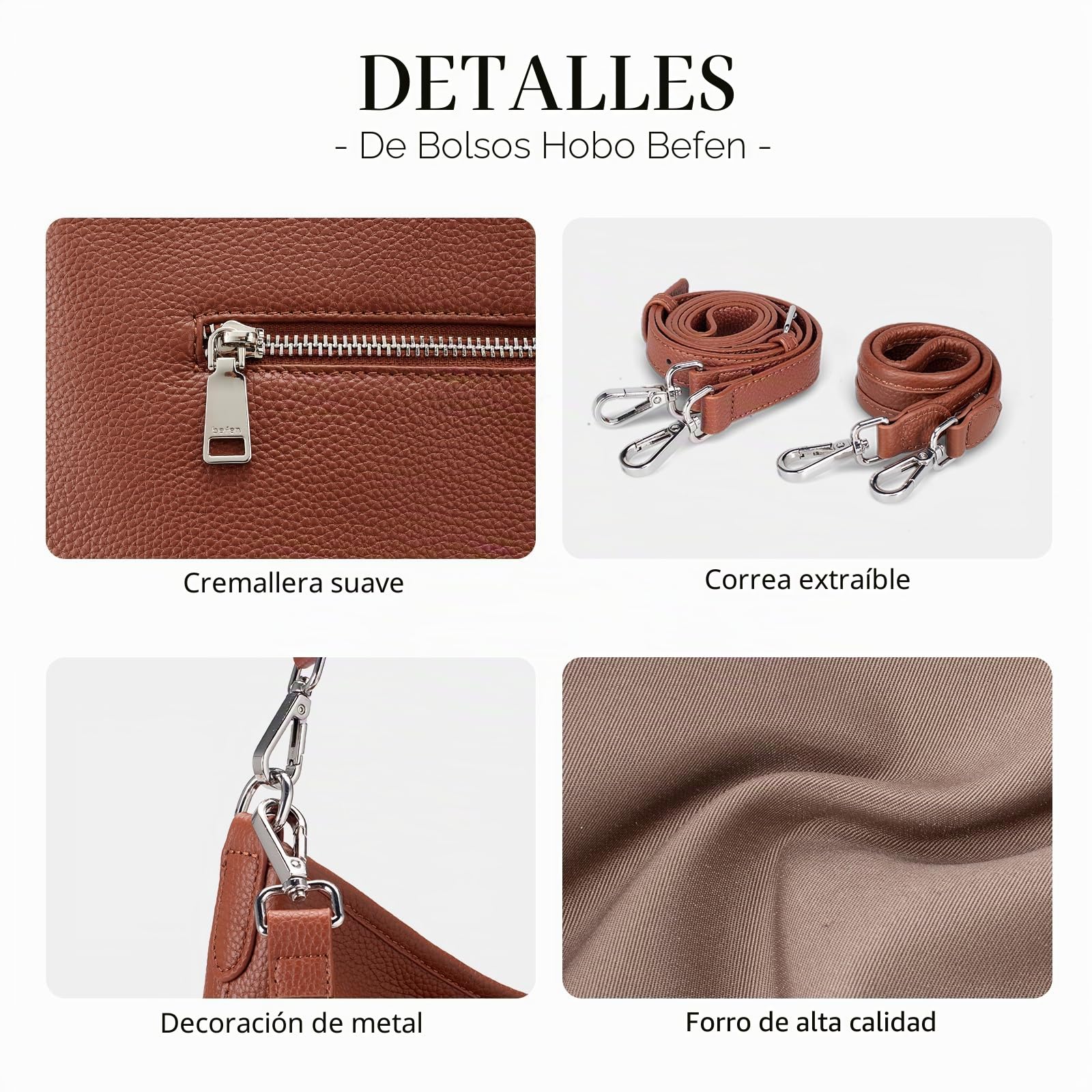 befen Bolsos Hobo de Piel Auténtica para Mujer, Antirrobo, con Cartera RFID Integrada, Bolso de Bandolera y Hombro