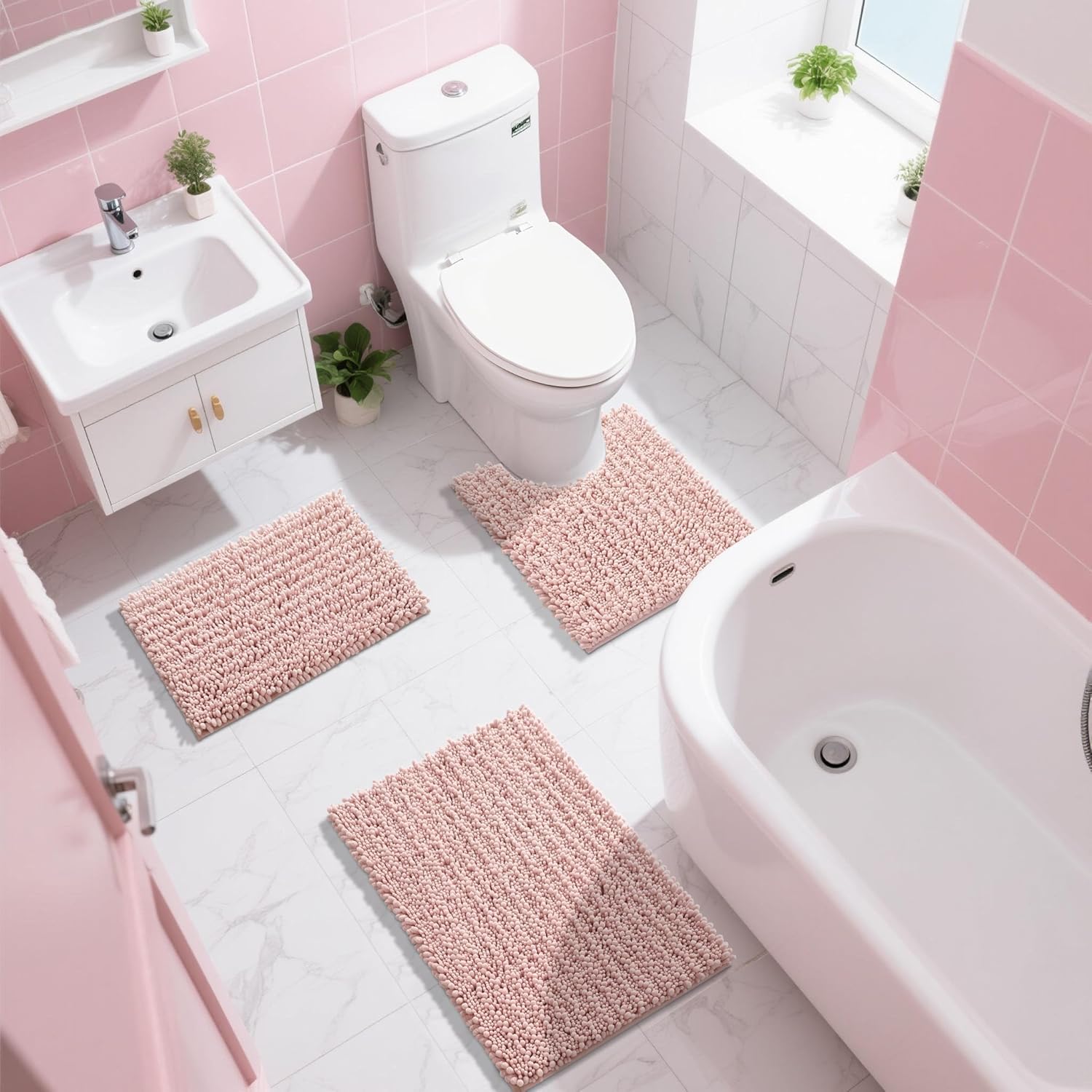 Yimobra Bathroom Rugs Non Slip Washable 32x20 Inch - Ultra Soft Absorbent Chenille Bath Mat, Quick Dry Shaggy Floor Carpet for Tub Shower, Light Pink Home Decor Accessories - Image 8