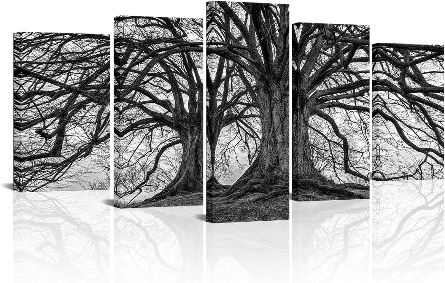 Visual Art Decor 5 Pieces Black and White Winter Oak Tree