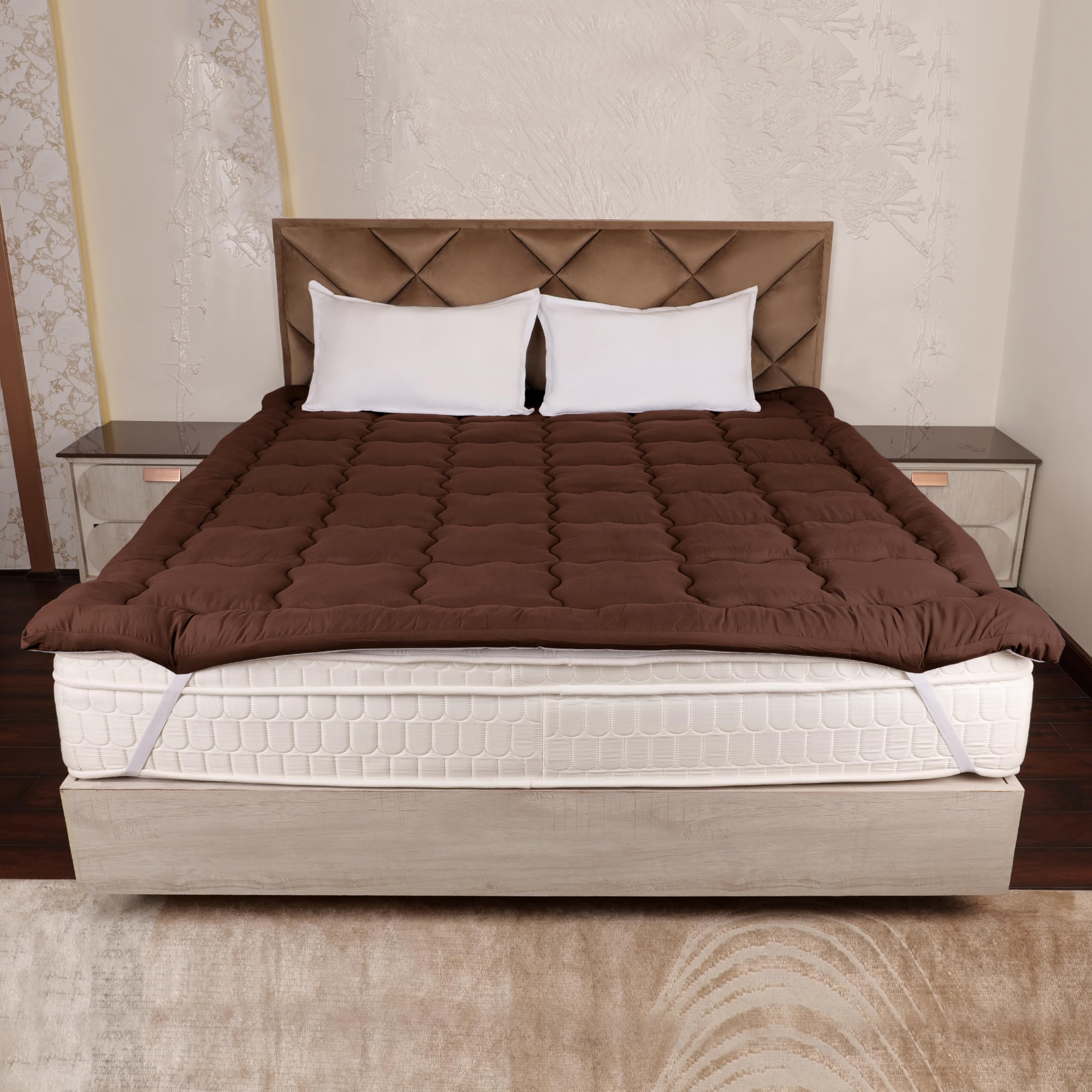 AVI Ultimate 500 GSM 2" Thick Microfiber Mattress Topper Double Bed 72 x 72 Inch- Extra Thick Mattress Padding, Soft & Supportive Mattress Topper for Sleep Comfort, Enhancing Restful Nights, Brown-image-30