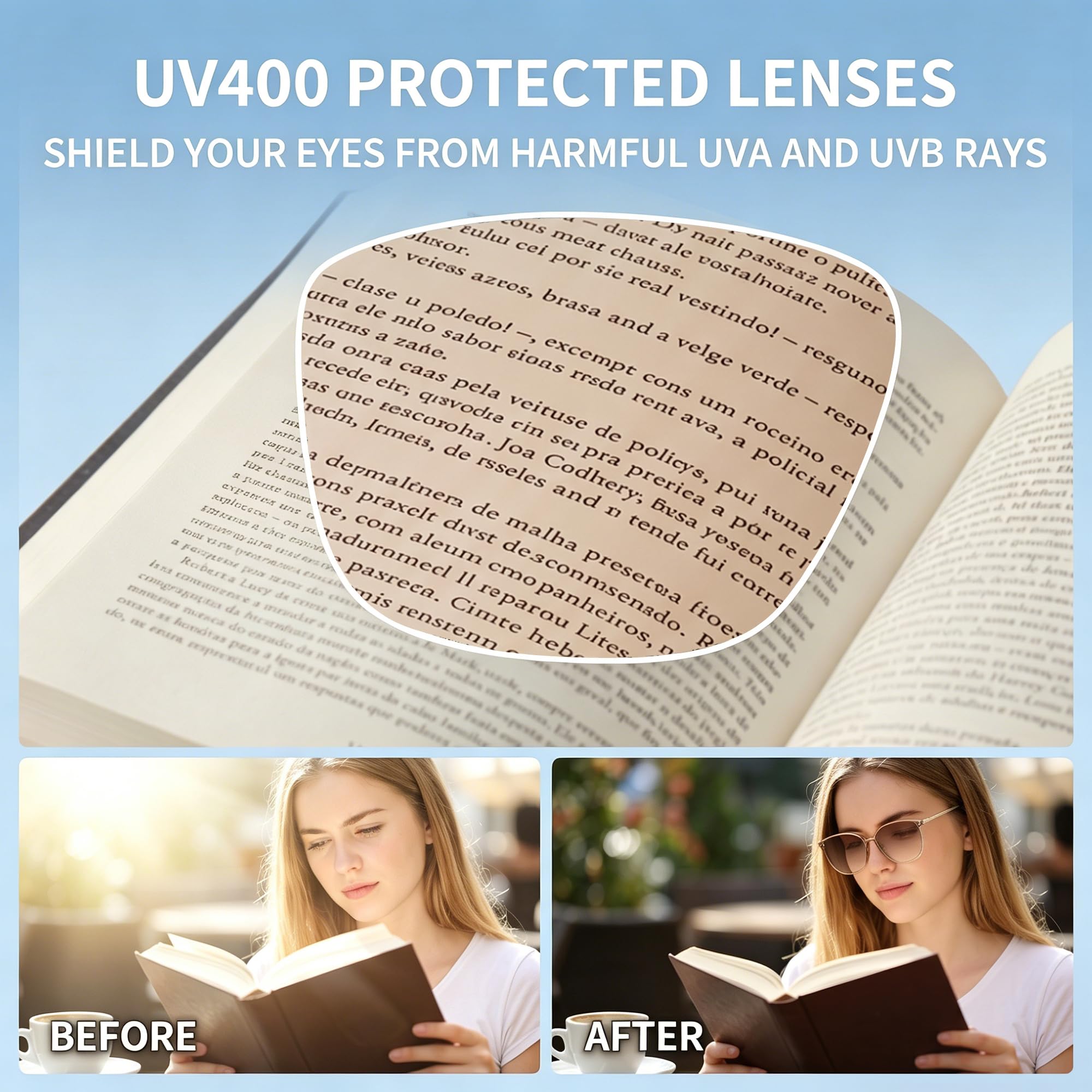 Lunettes de Lecture Soleil Élégantes pour Femmes, Grandes Lunettes Loupe Tendance UV400, Grands Lecteurs Teintés Adaptés au Travail en Extérieur, à la Lecture